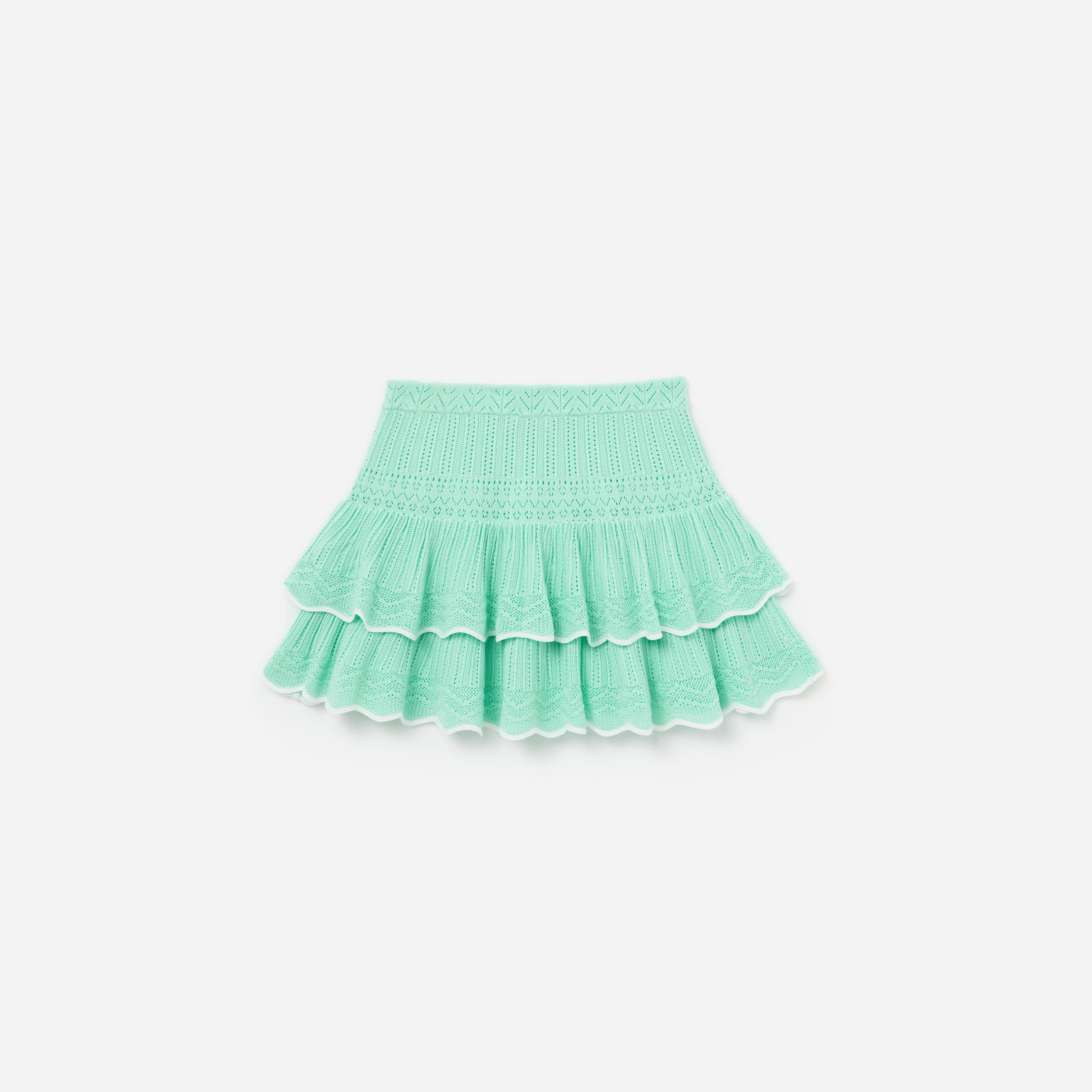 Self Portrait Mint Pointelle Knit Tiered Skirt Strickrock Mint Grün