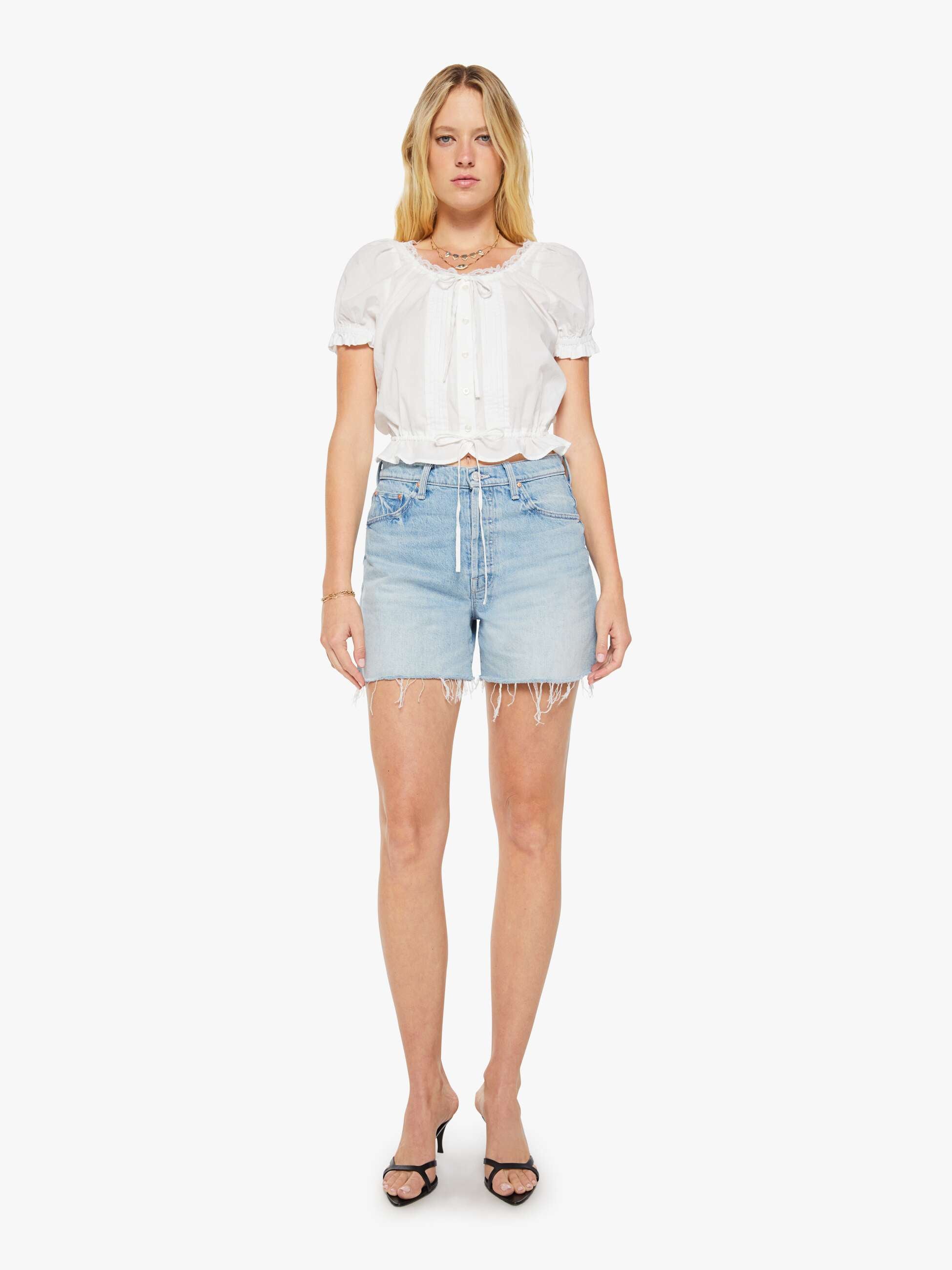 Mother The Love Letter Puff Bluse Weiß Cropped Baumwolle