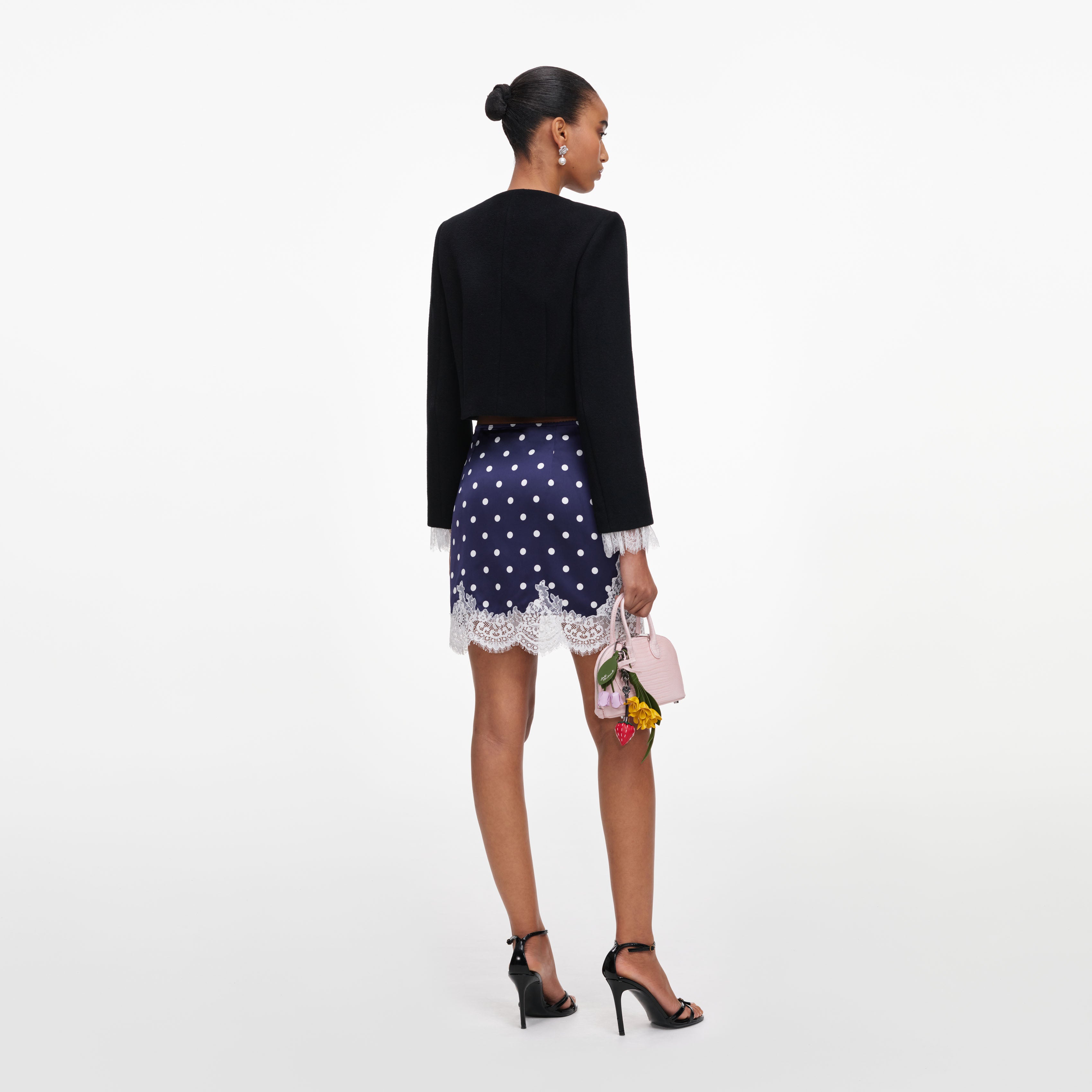 Self Portrait Navy Polka Dot Satin Minirock Navy