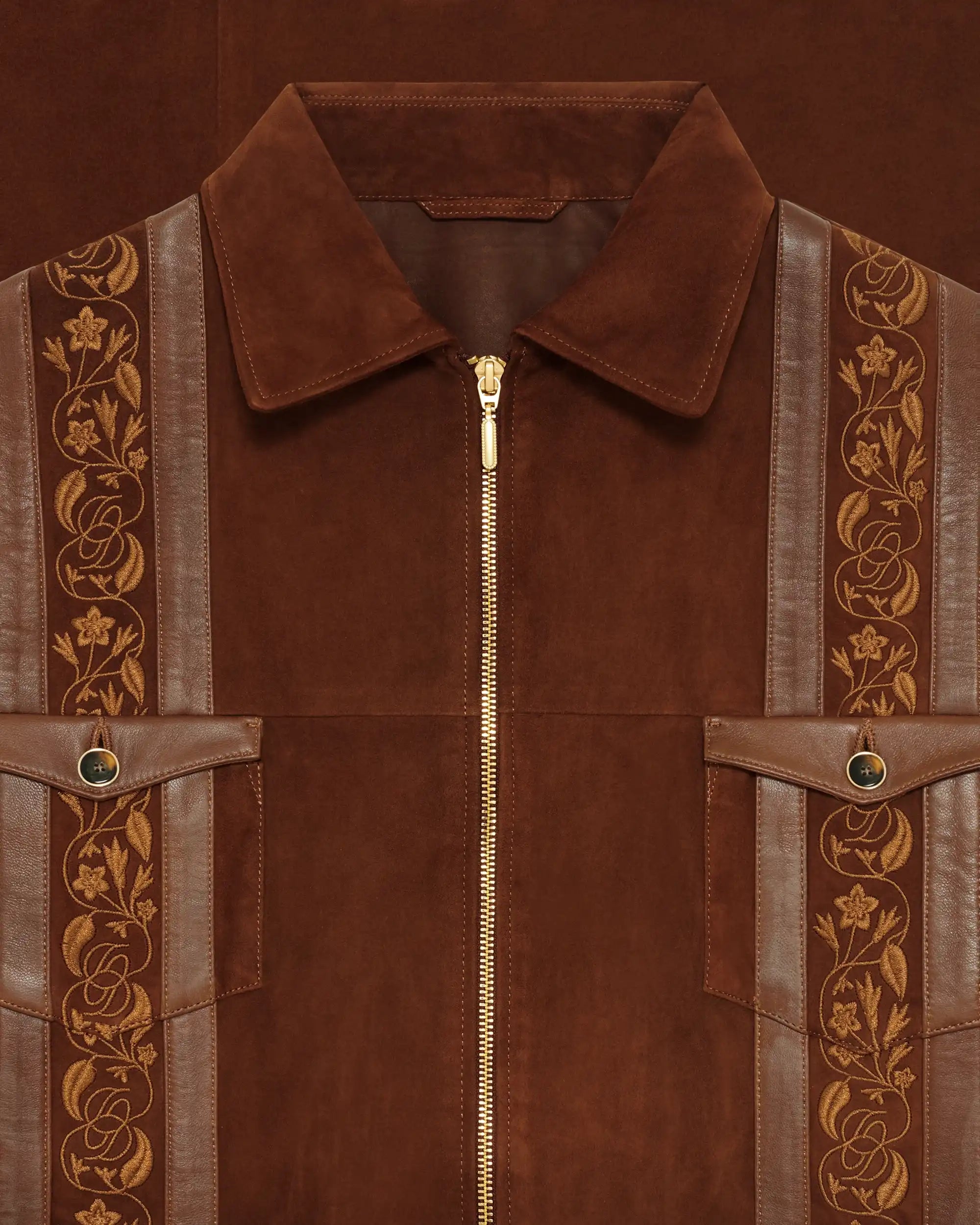 Drôle De Monsieur Suède Lederjacke braun bestickt