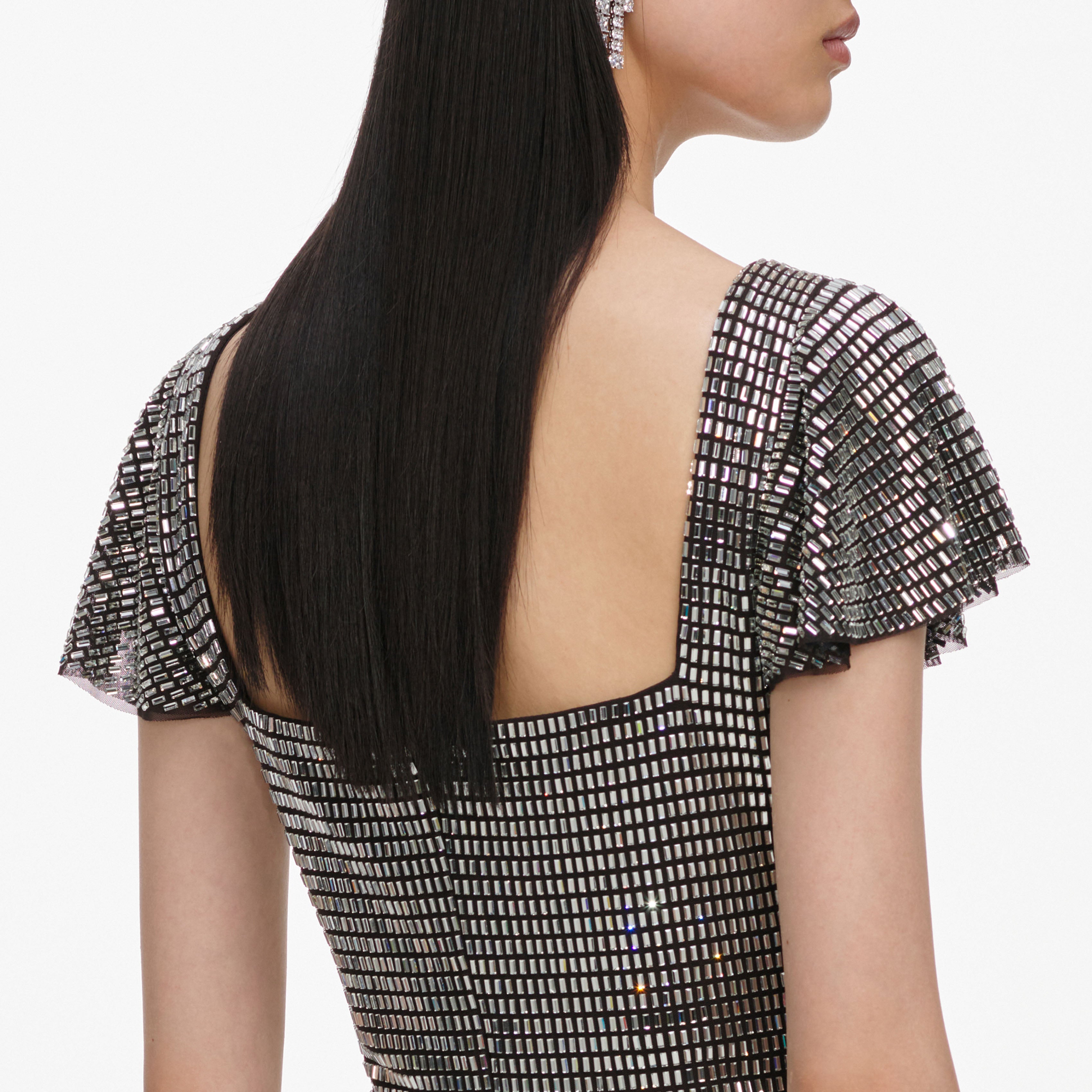 Self Portrait Grey Rhinestone Mesh Minikleid grau Strass UK 8