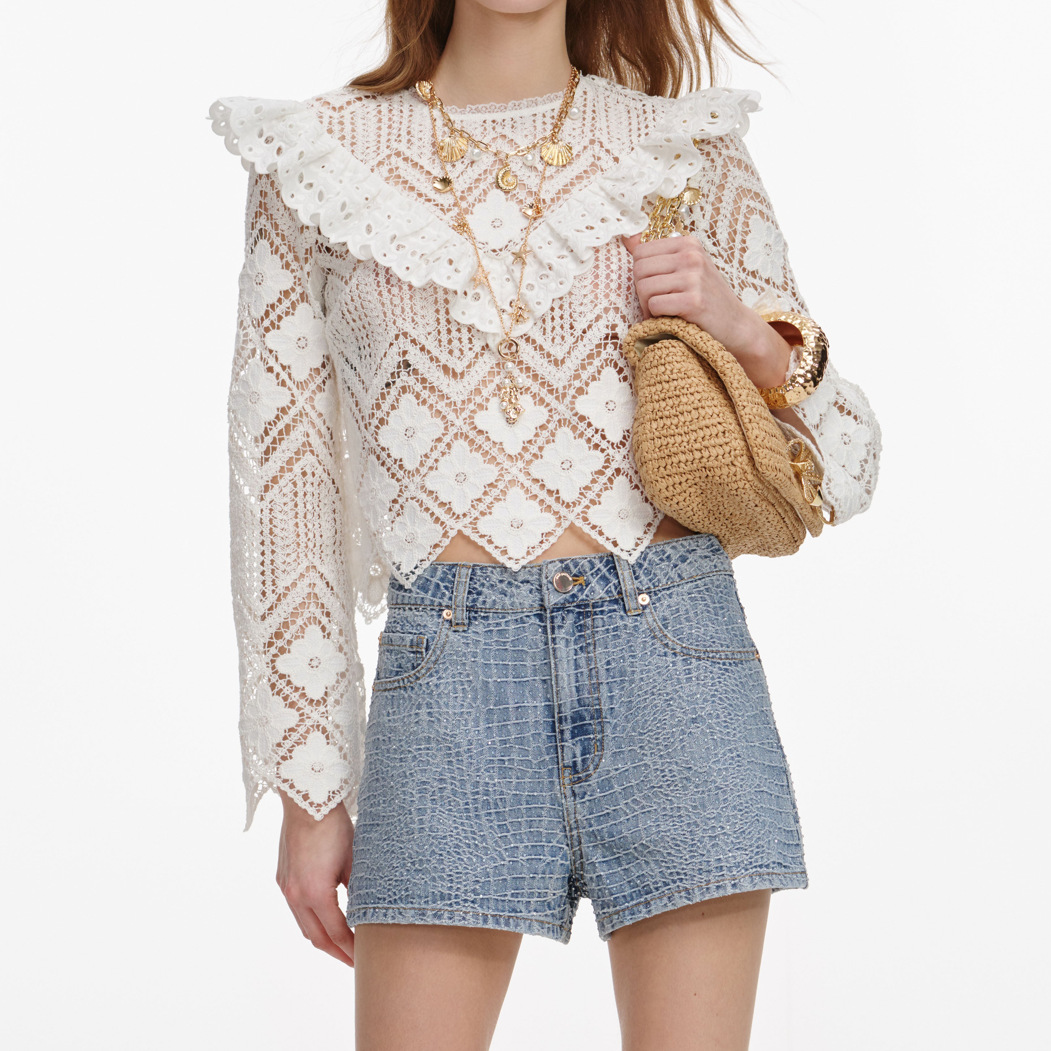 Self Portrait White Crochet Broderie Top Weiß Häkel