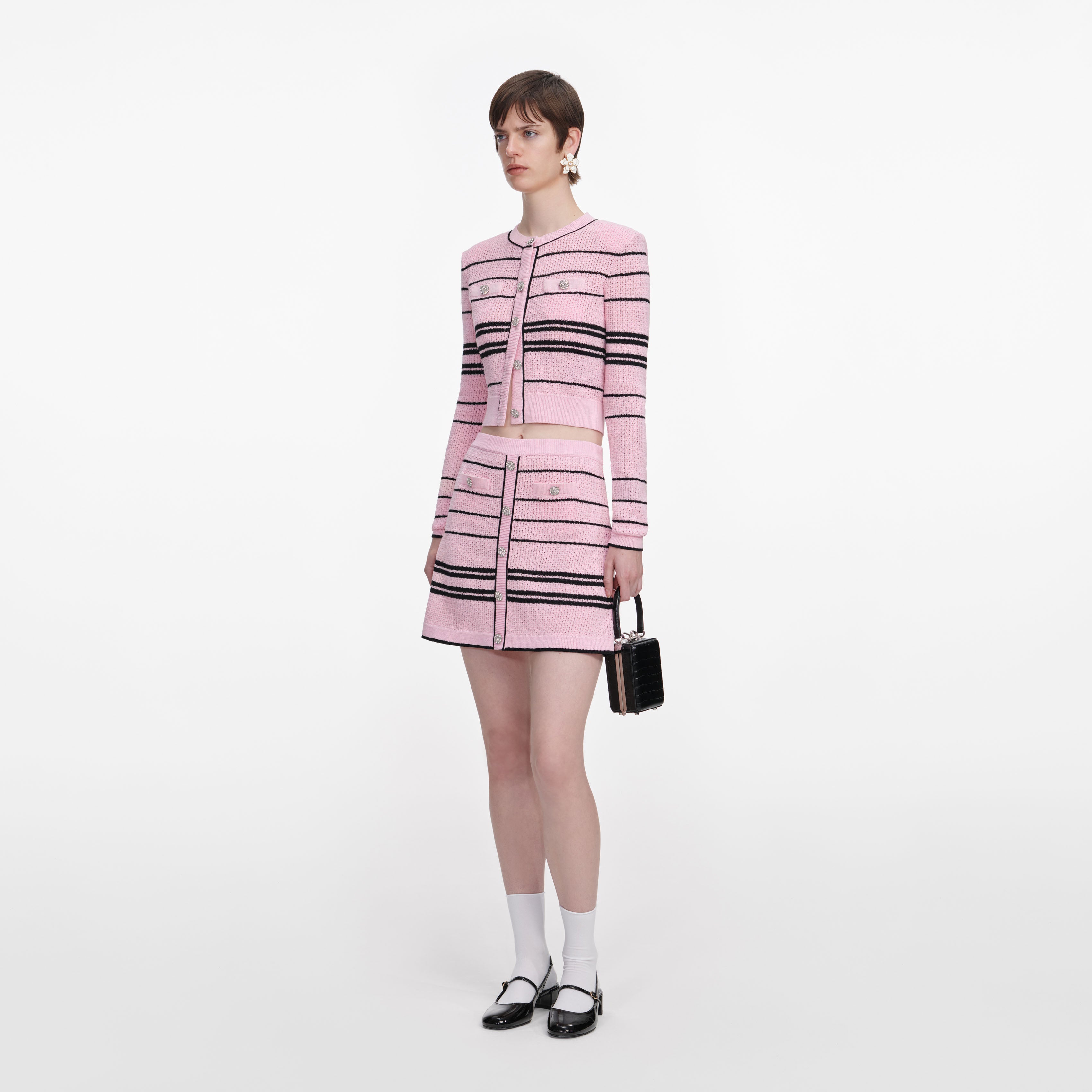 Self Portrait Pink Stripe Knit Minirock Rosa XS-L Strick