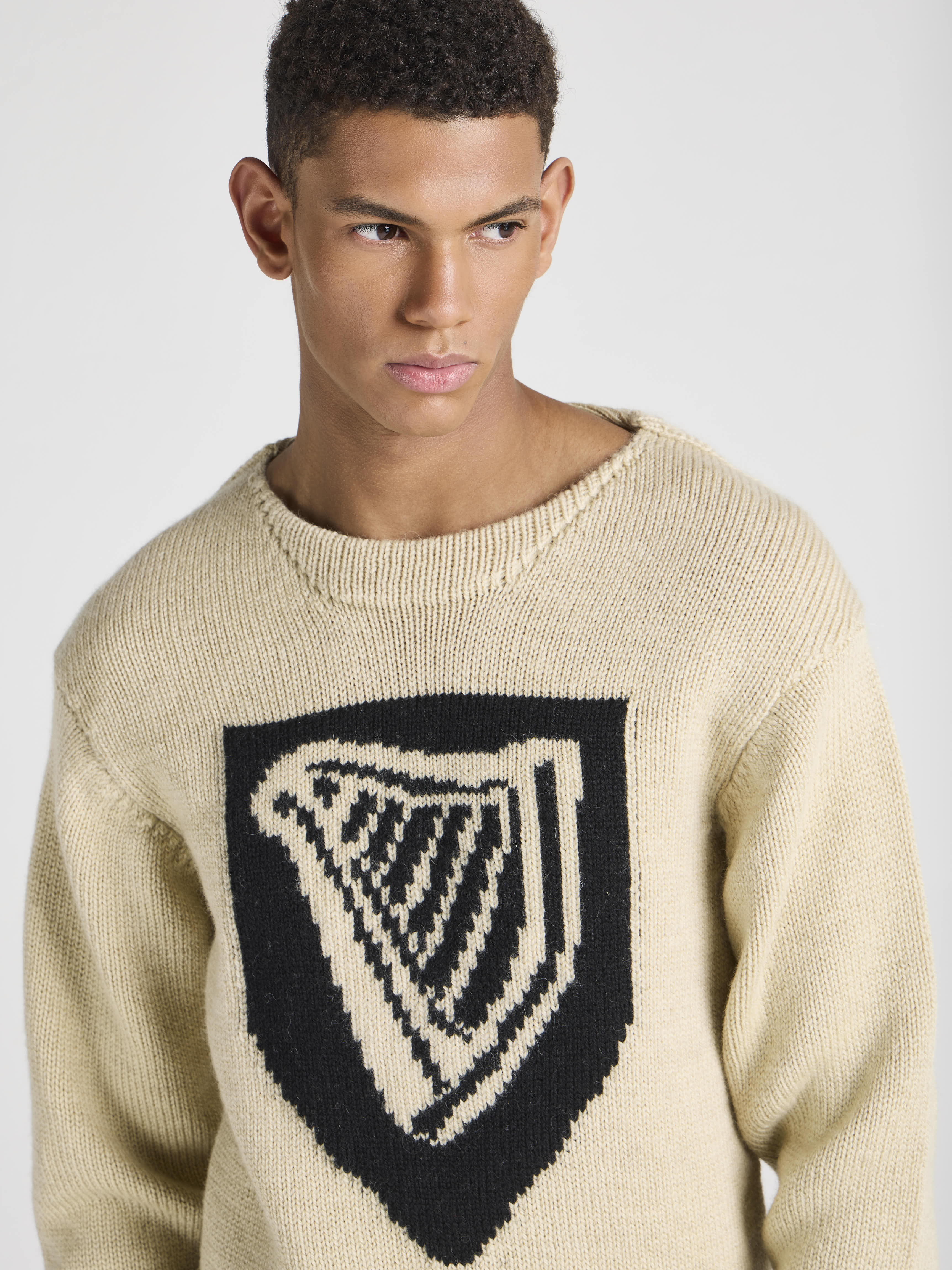J.W. Anderson x Guinness Shield Harp Pullover Ivory Wolle