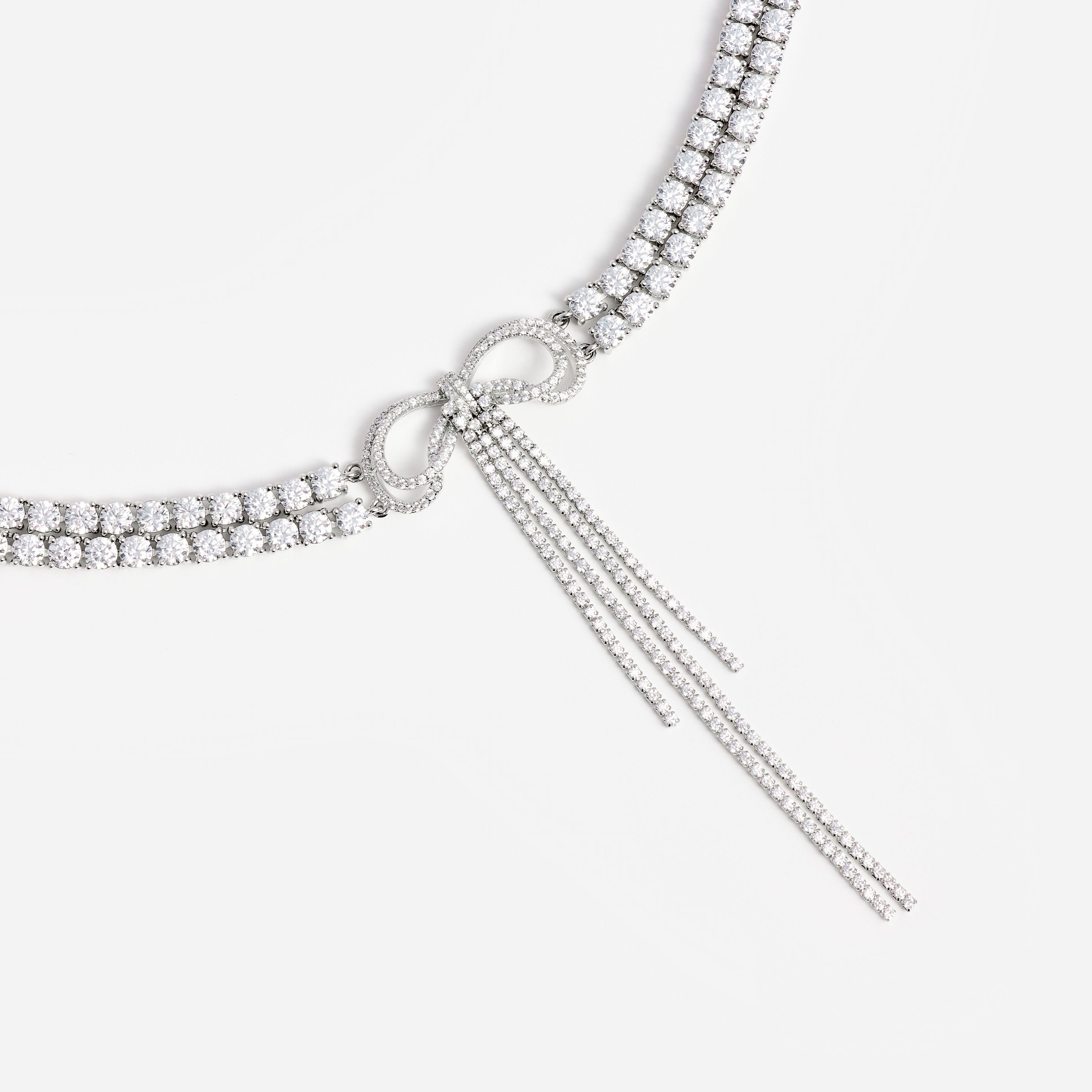 Self Portrait Double Bow Choker Silber Kristall