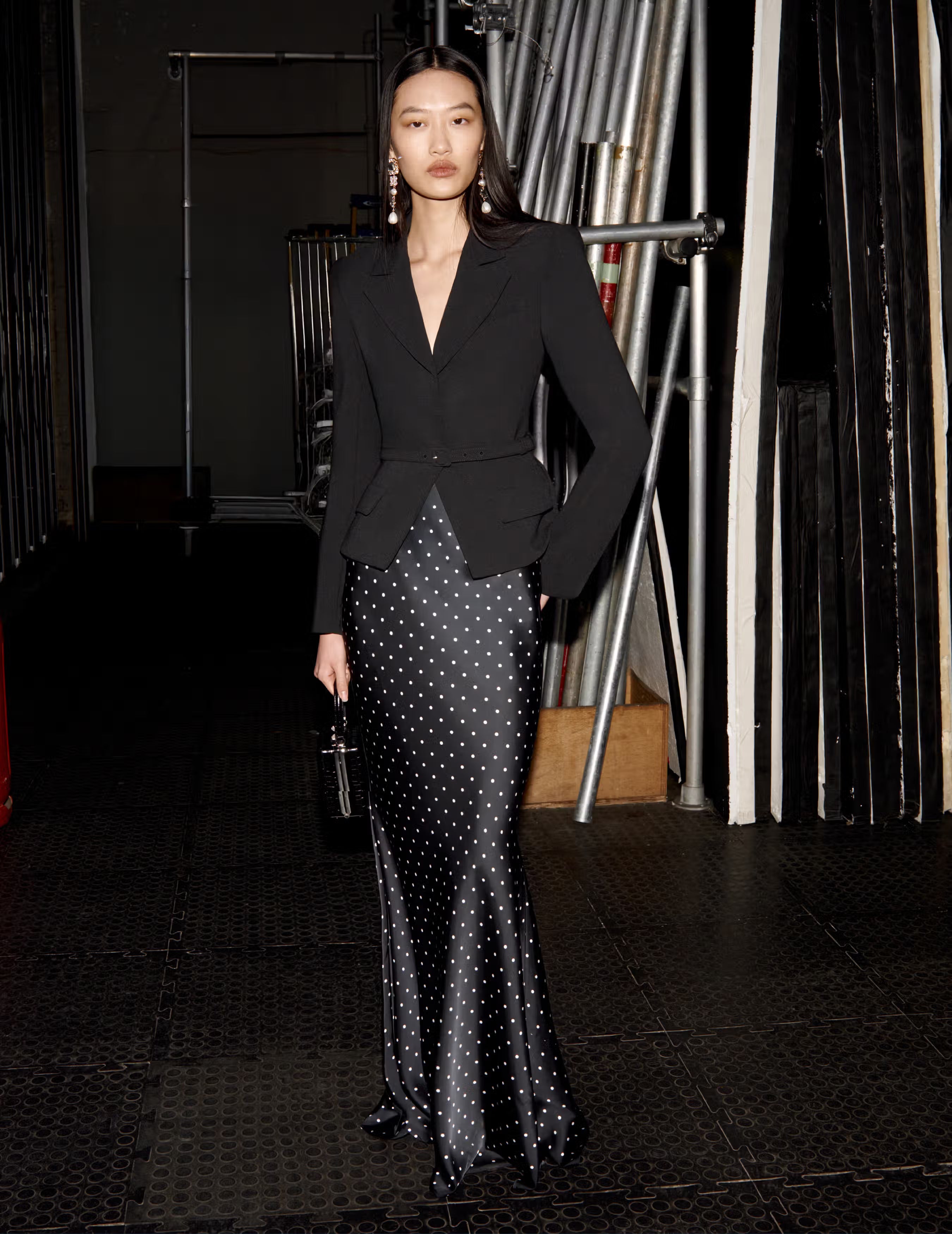 Self Portrait Crepe Polka Maxi Kleid Schwarz Punkte