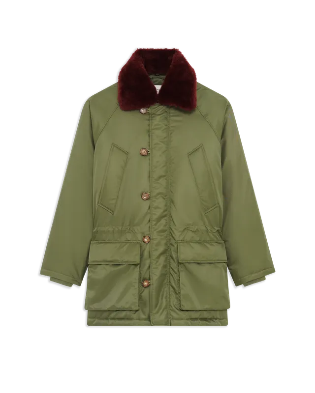 Drôle De Monsieur Nylon Parka Fake Fur Collar Parka Khaki