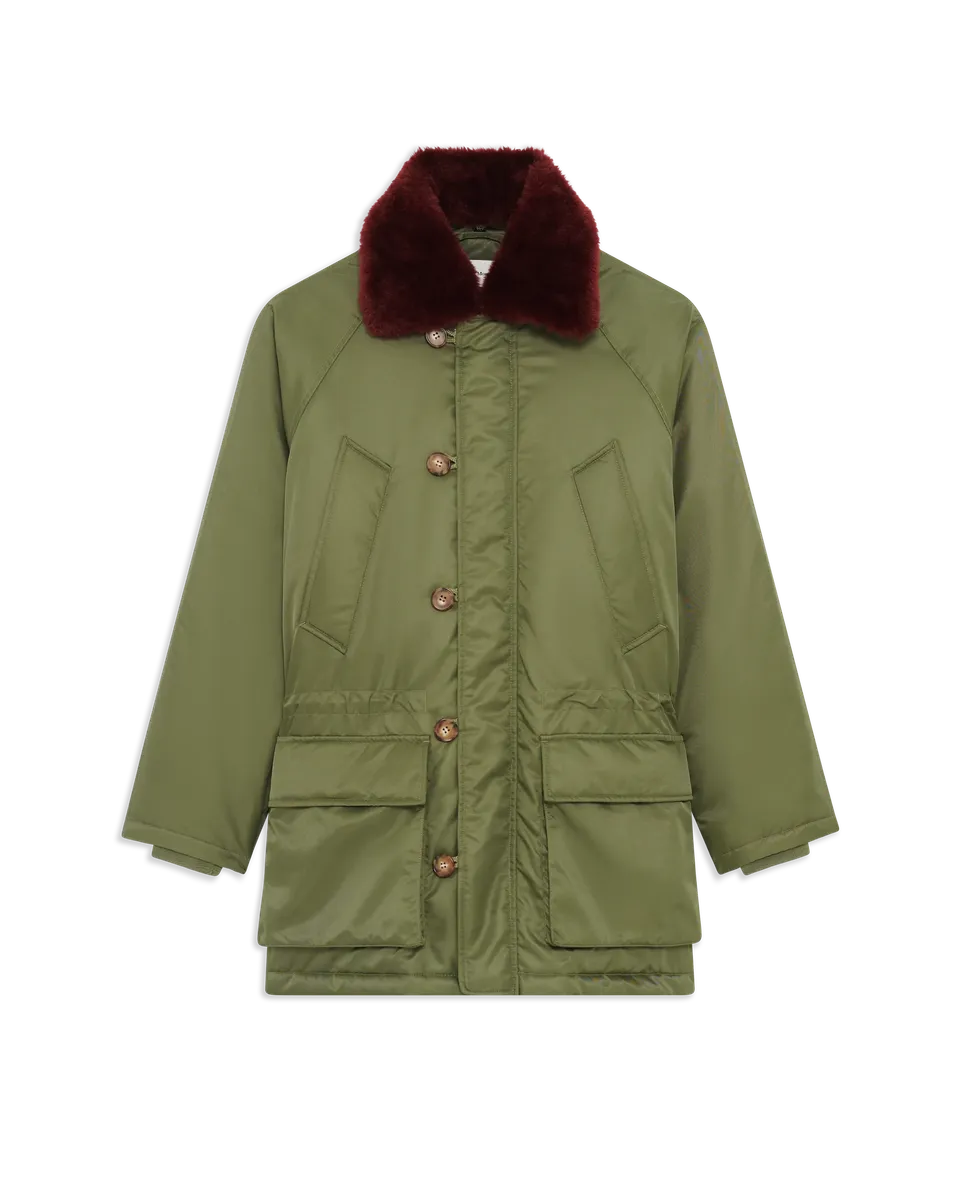 Drôle De Monsieur Nylon Parka Fake Fur Collar Parka Khaki