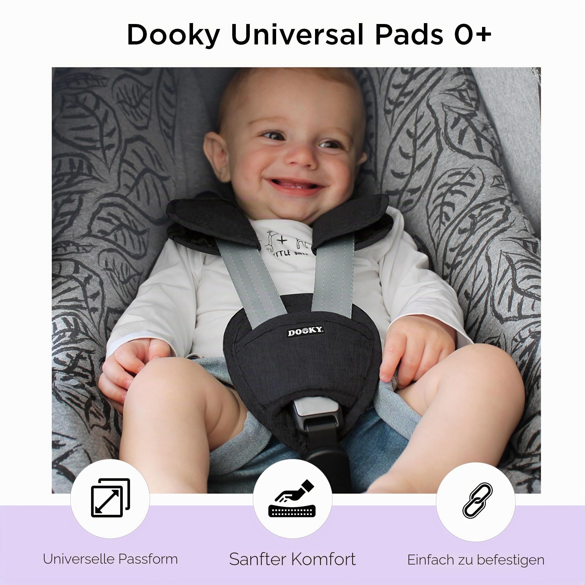 Dooky Universal Pads Gurtpolster Black 3er Set Baumwolle