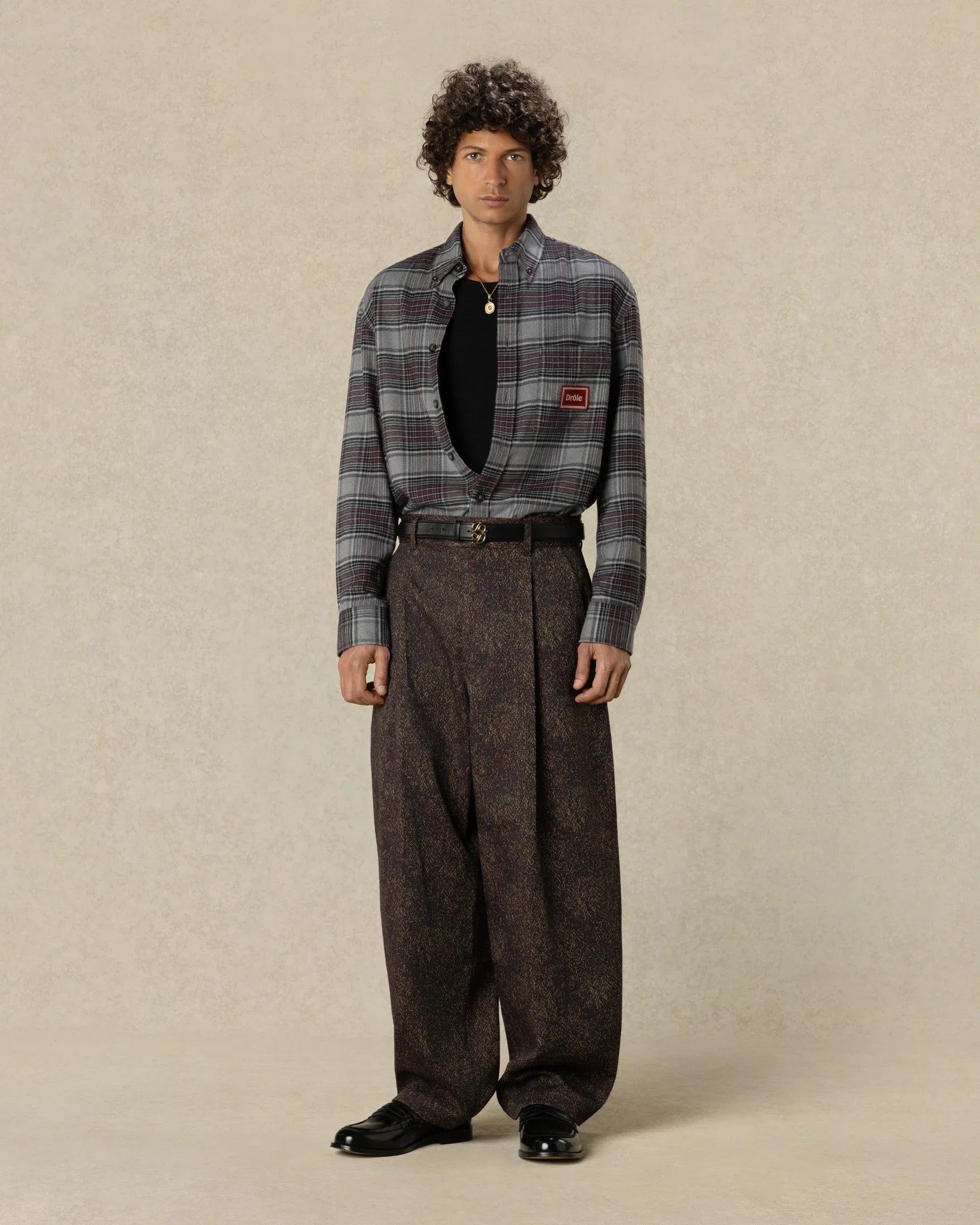 Drôle De Monsieur Boxy Flanel Checked Shirt Flanellhemd Grau