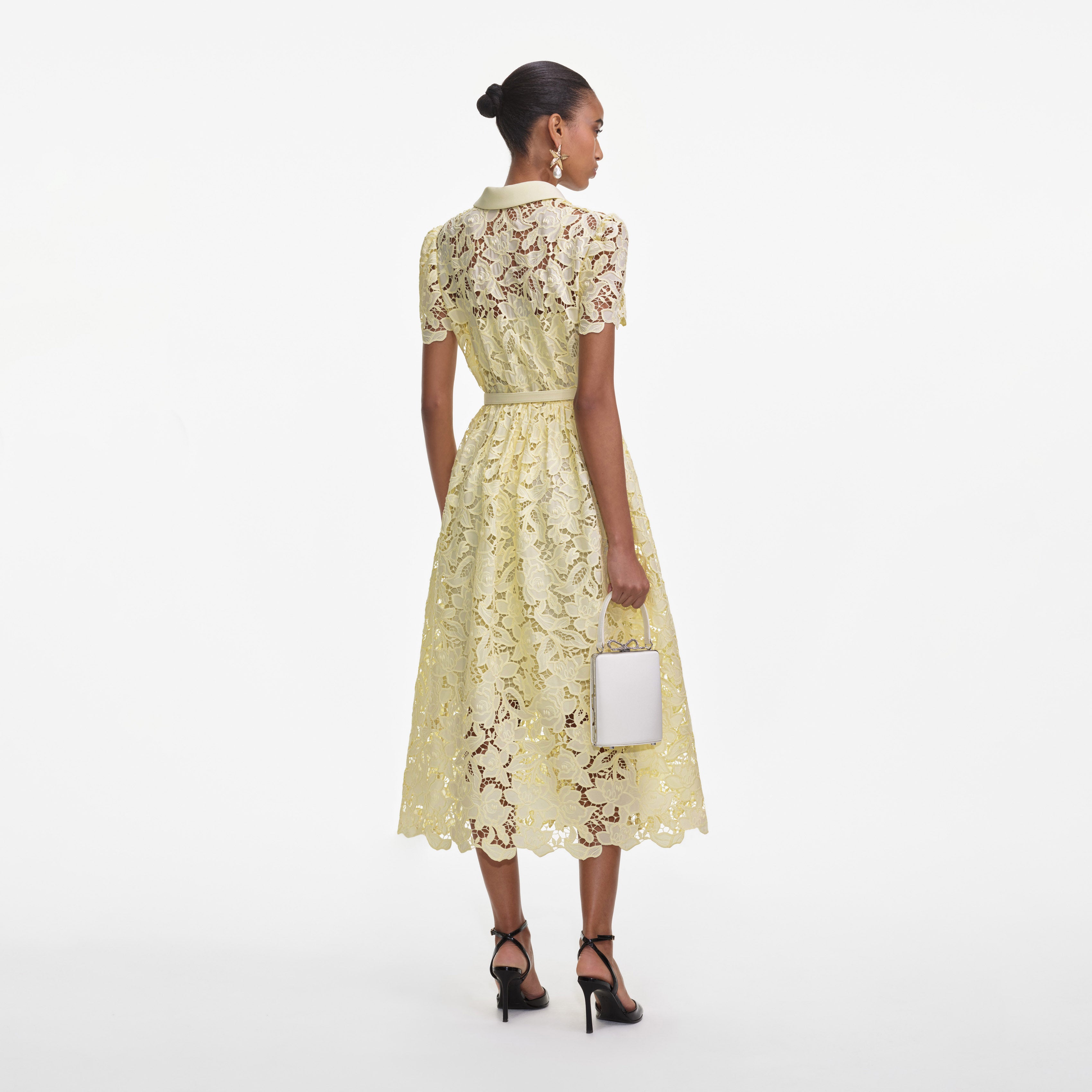 Self Portrait Yellow Lace Collared Midikleid Gelb Spitze