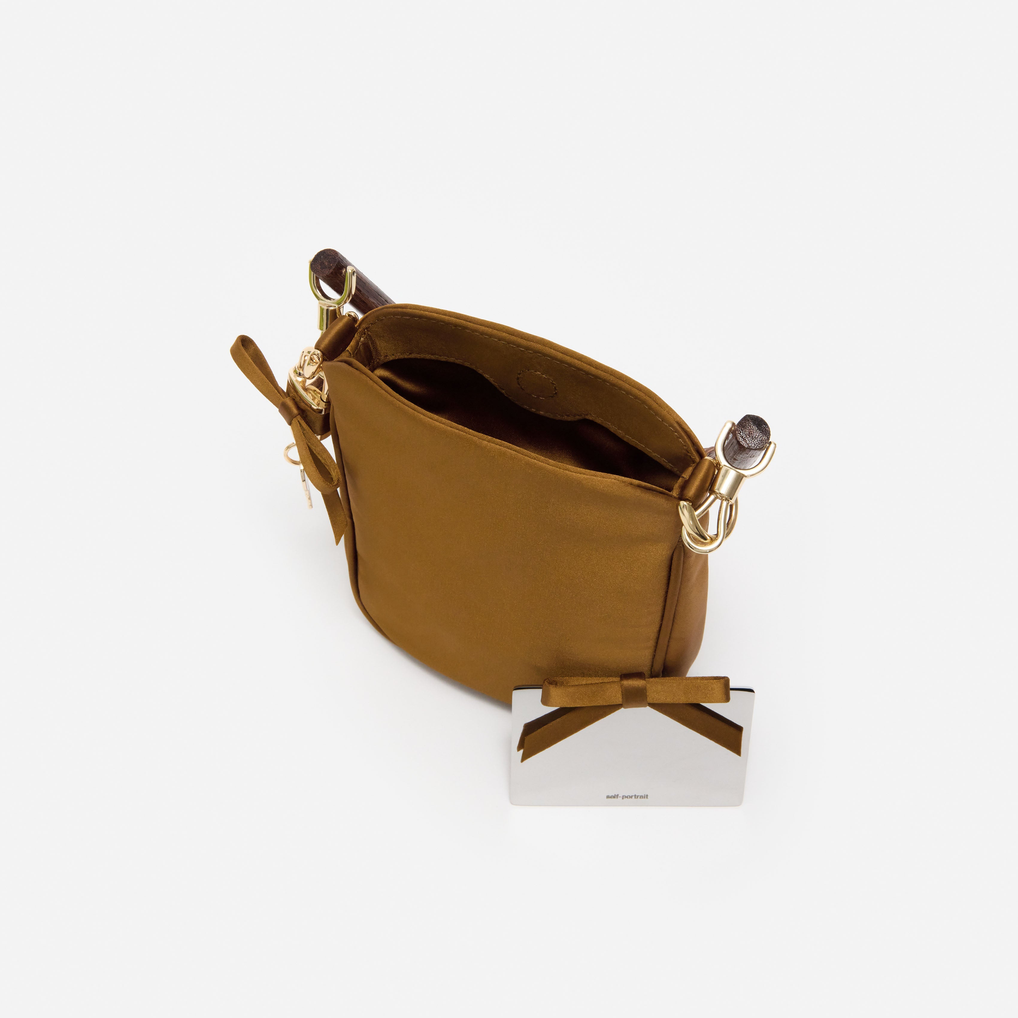 Self Portrait Gold Satin Mini Tote Tasche Henkel