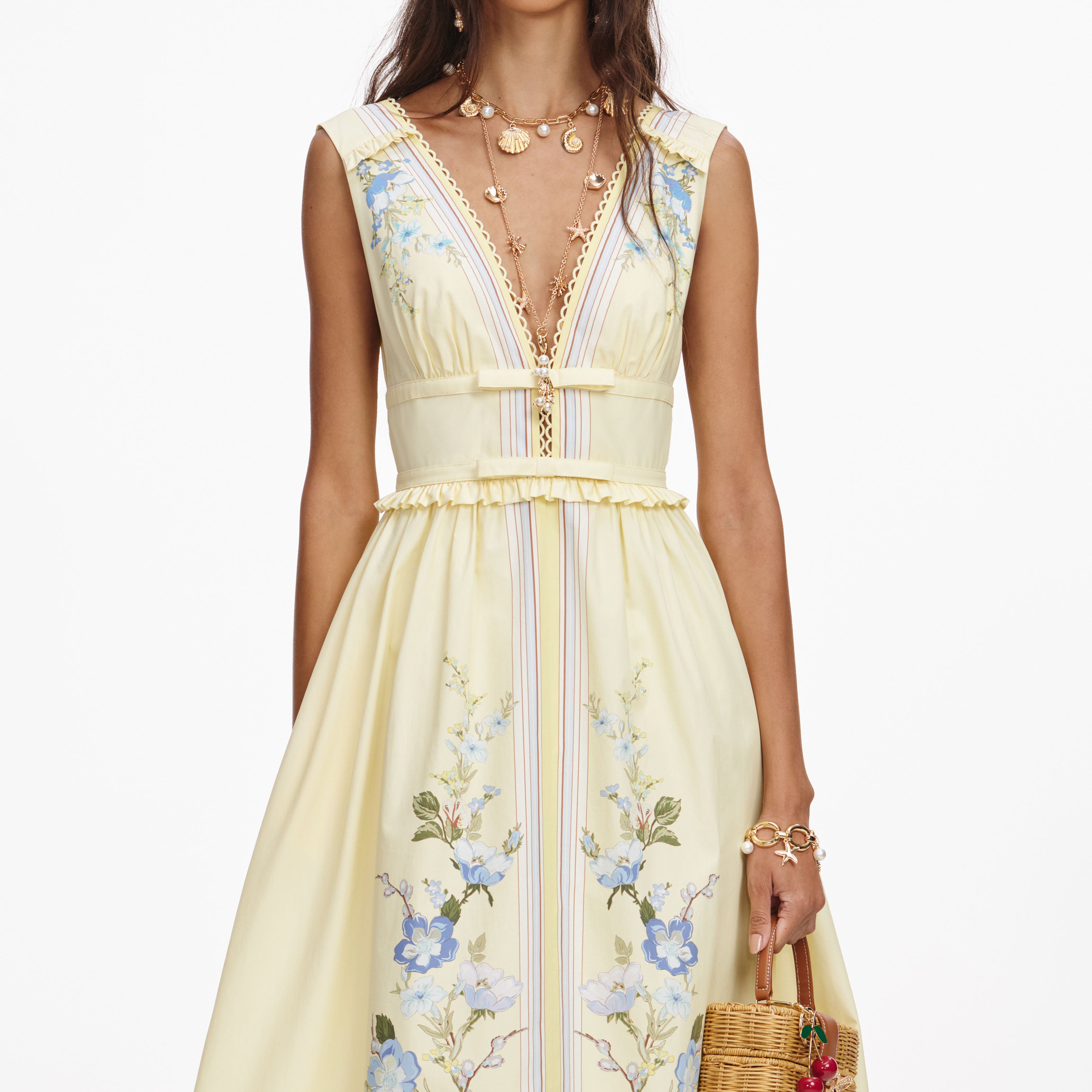 Self Portrait Yellow Floral Cotton Midi Kleid UK 8 Gelb