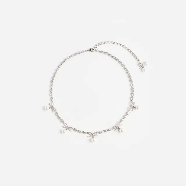 Self Portrait Crystal Bow Halskette Silber Perle