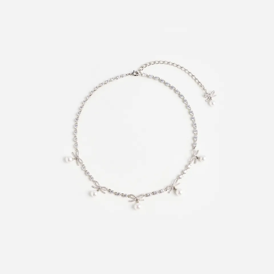 Self Portrait Crystal Bow Halskette Silber Perle