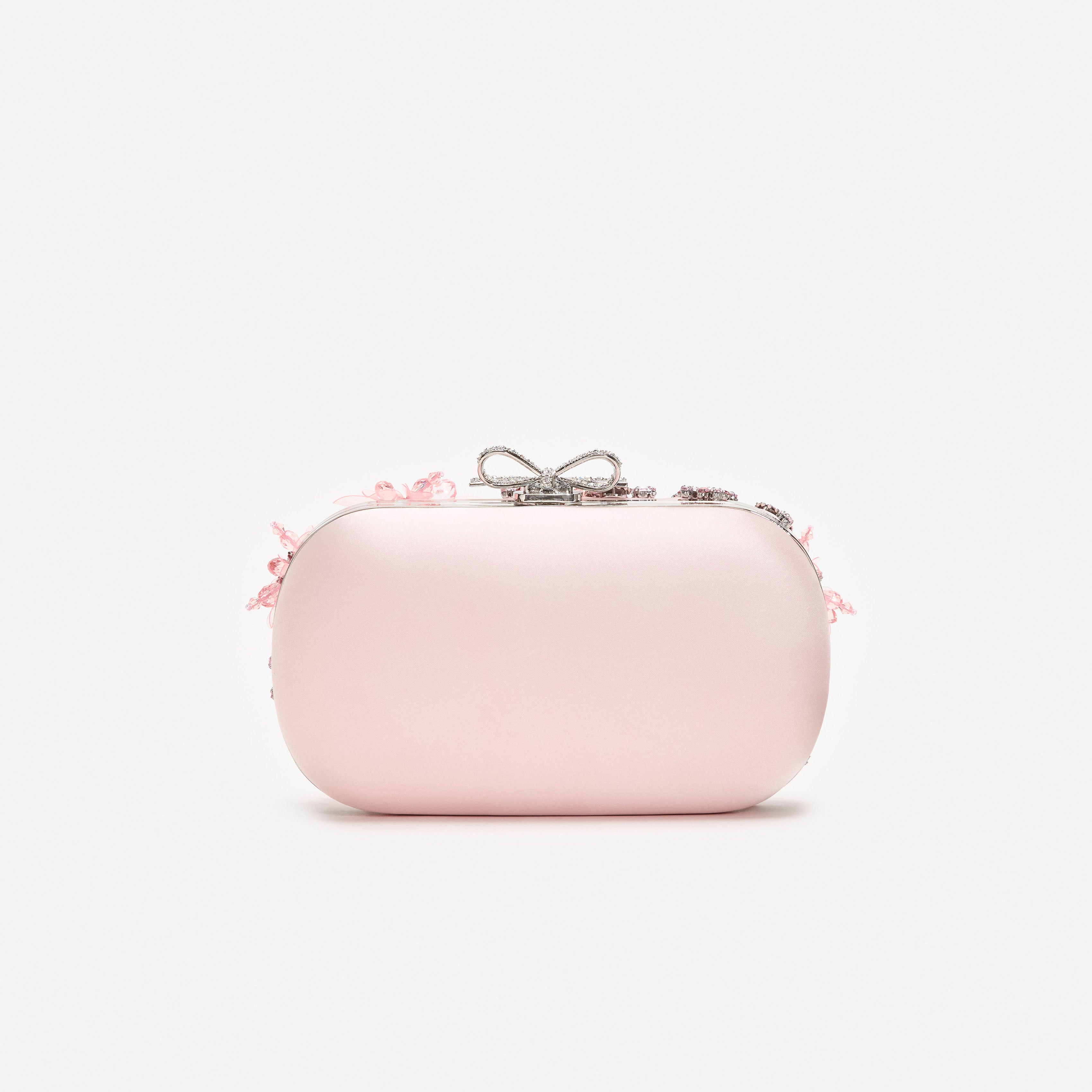 Self Portrait Pink Satin Floral Crystal Clutch Rosa
