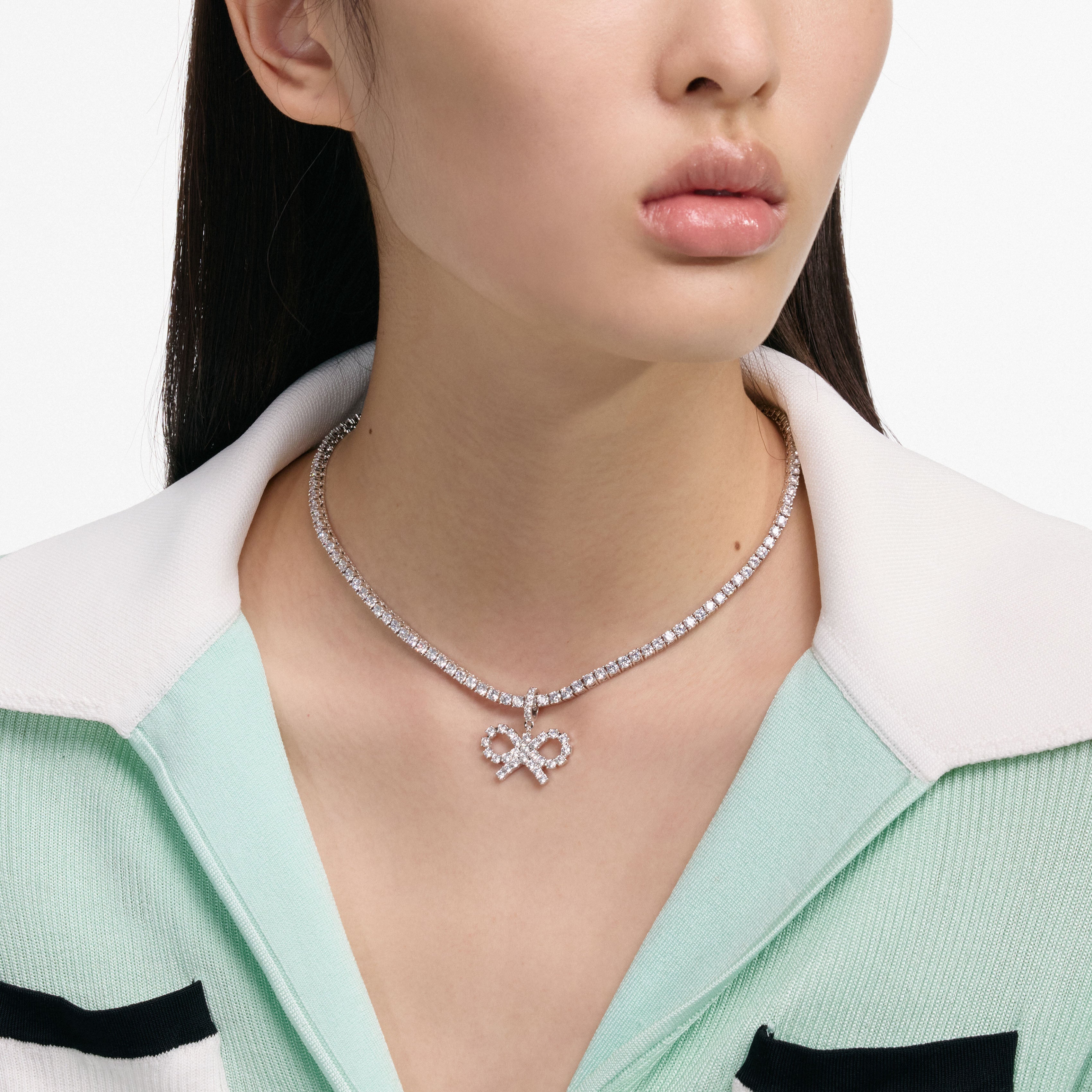 Self-Portrait Jewellery Crystal Bow Tennis Halskette Silber One Size