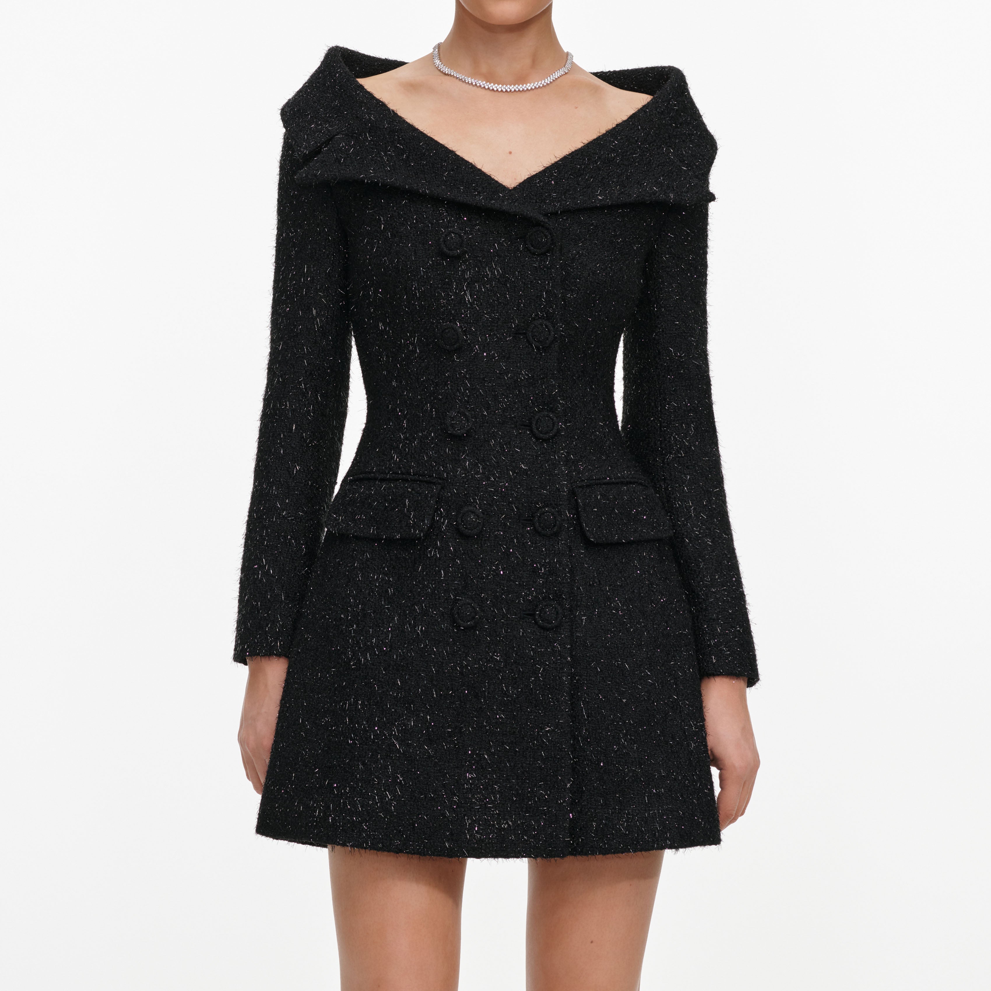 Self Portrait Metallic Boucle Minikleid schwarz