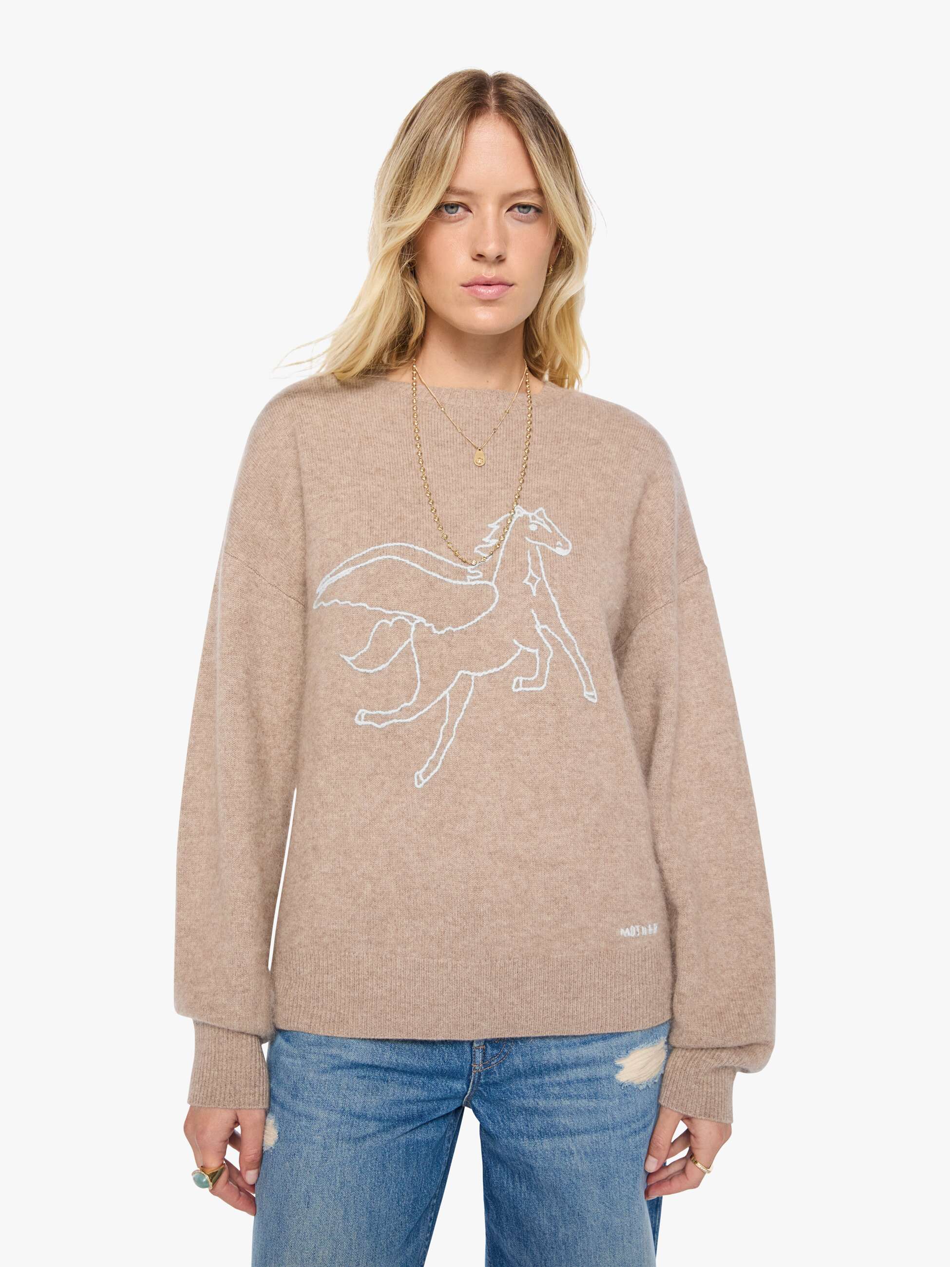 Mother The Biggie Jumper Pullover Beige Wolle Cashmere