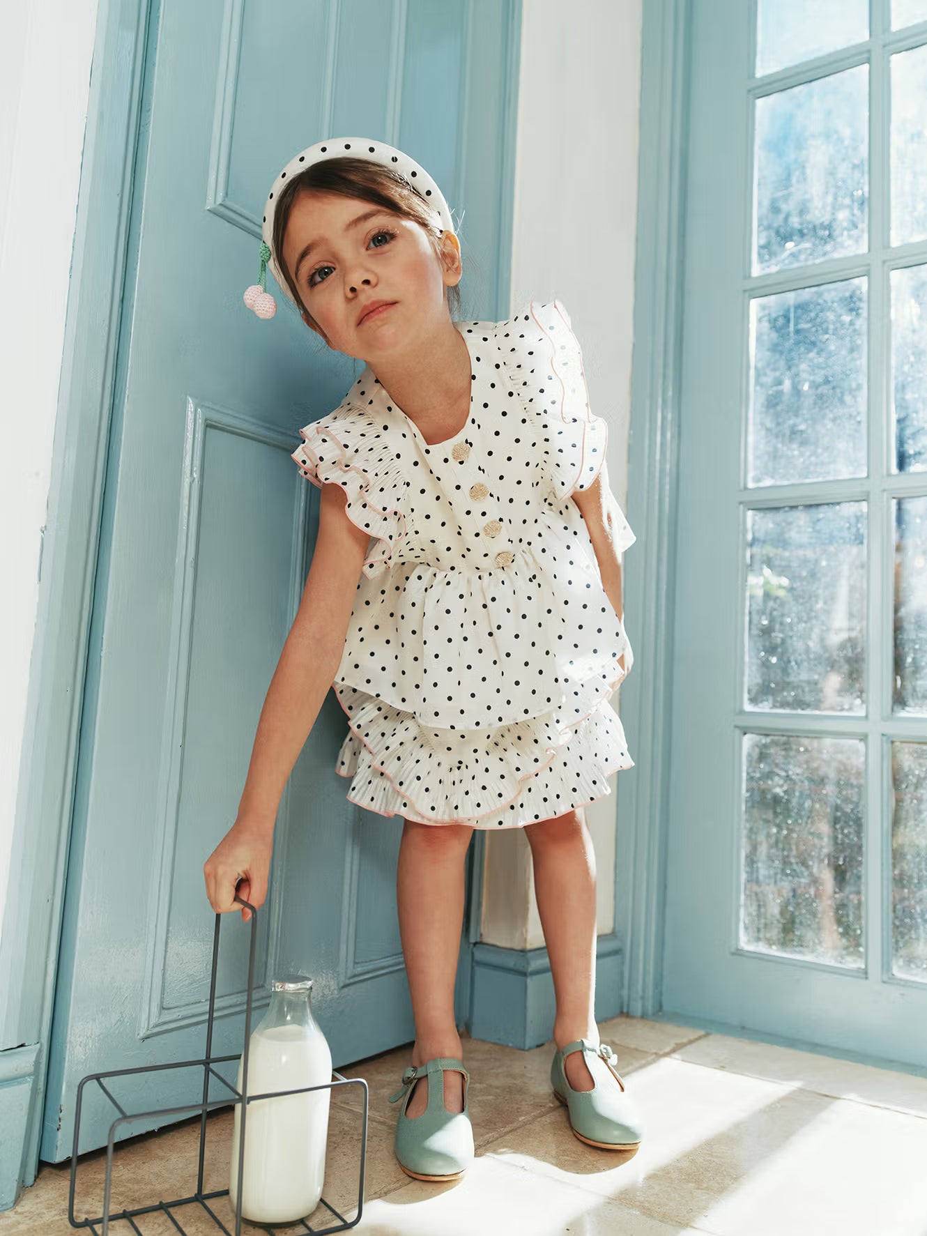 Self Portrait Cream Polka Dot Frill Top Creme 5/6 Leinen