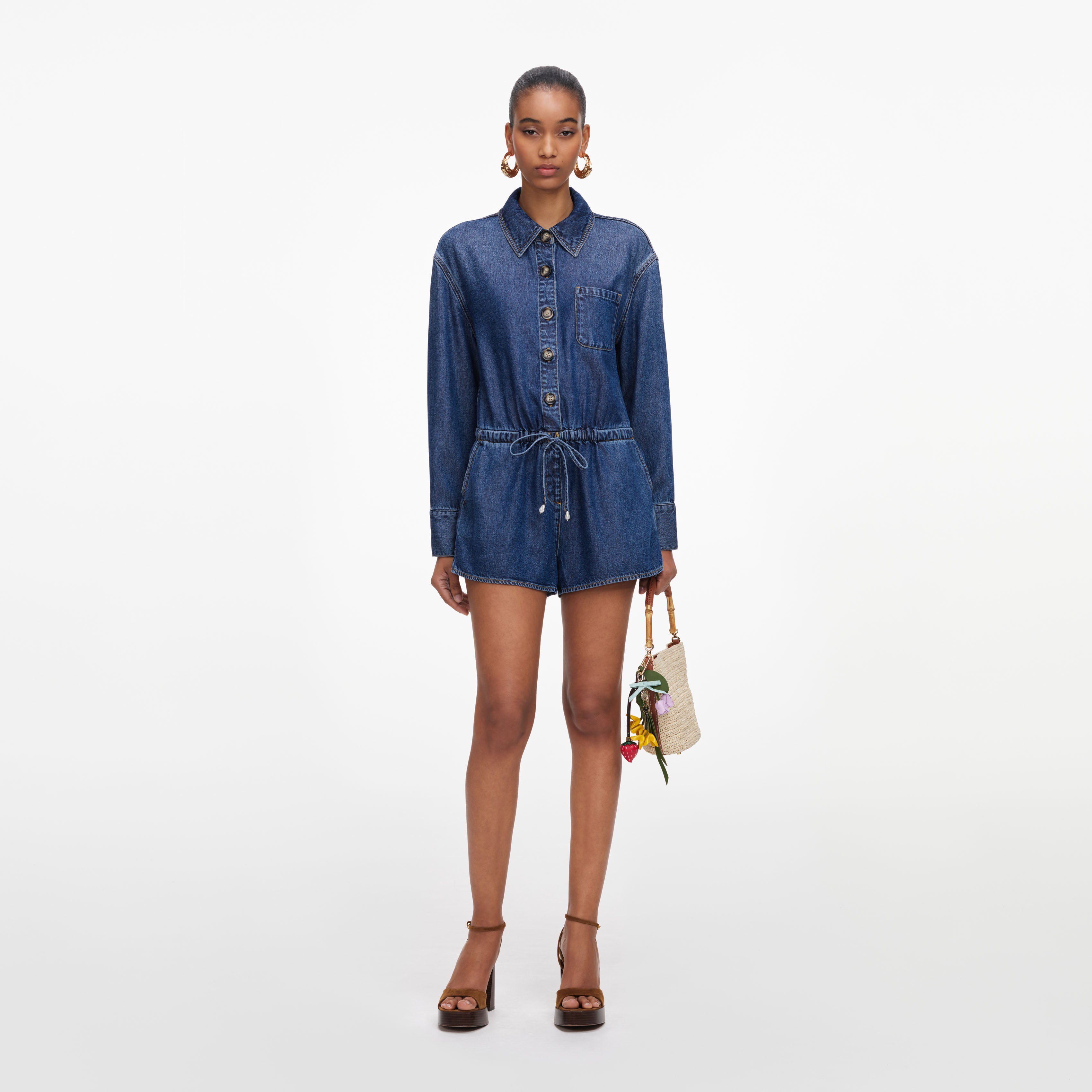 Self Portrait Denim Relaxed Fit Playsuit Jumpsuit Blau