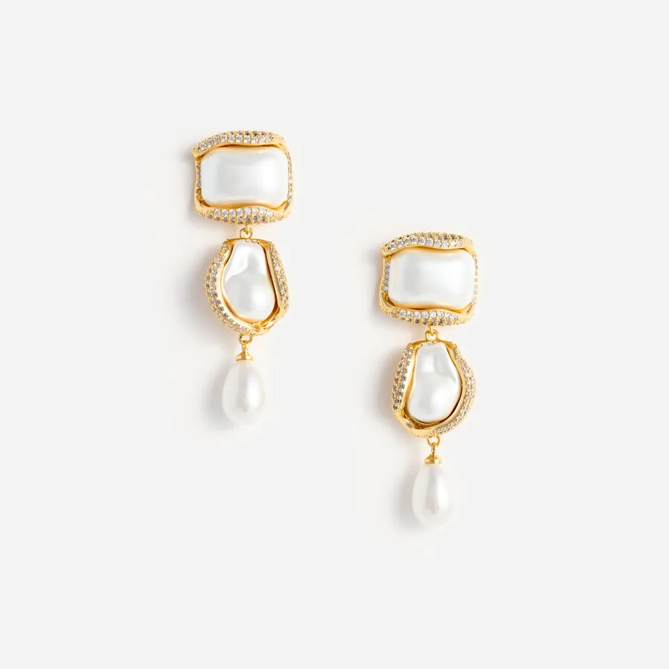 Self Portrait Gold Crystal Pearl Tiered Ohrringe Gold Perle