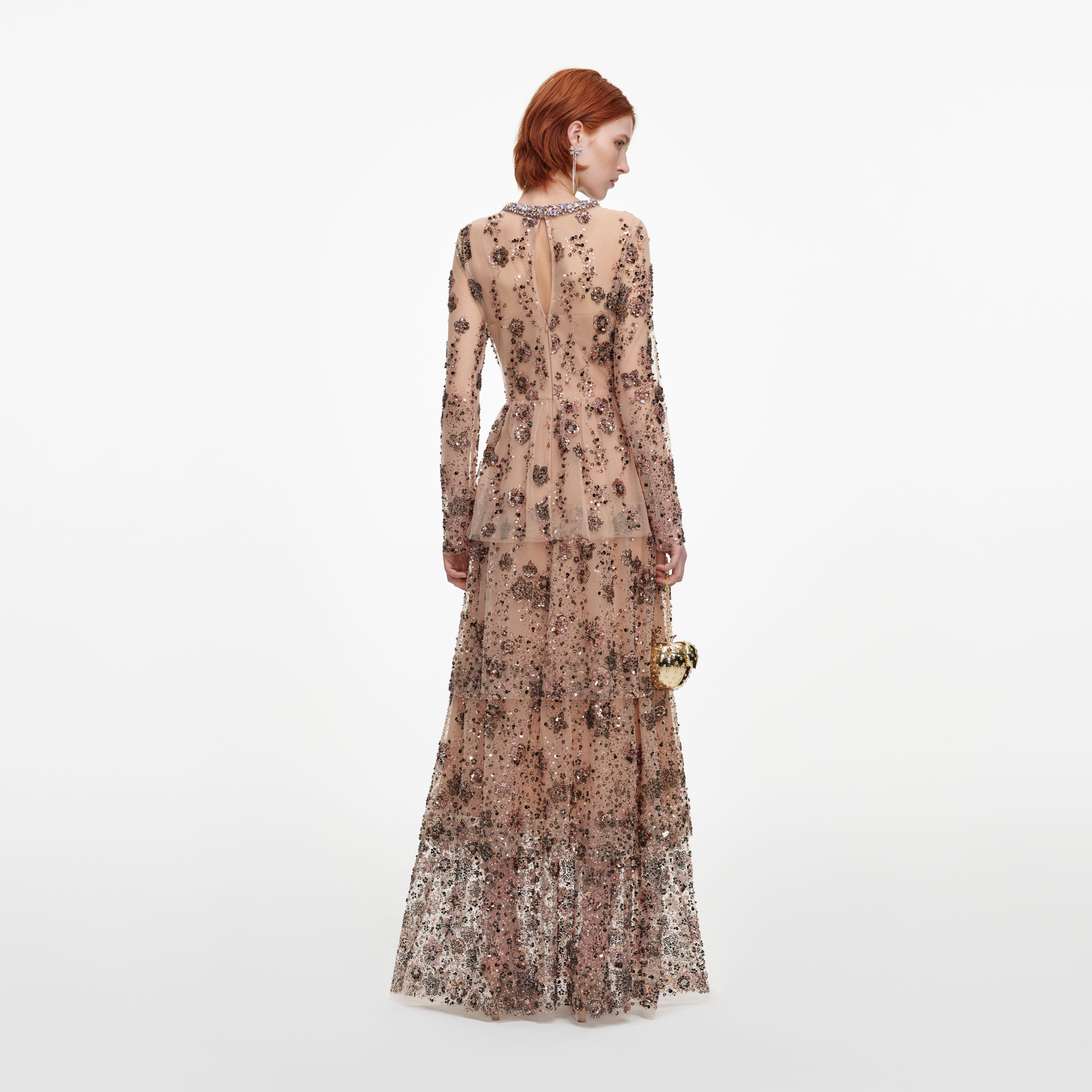 Self Portrait Beige Sequin Maxi Kleid Beige Pailletten