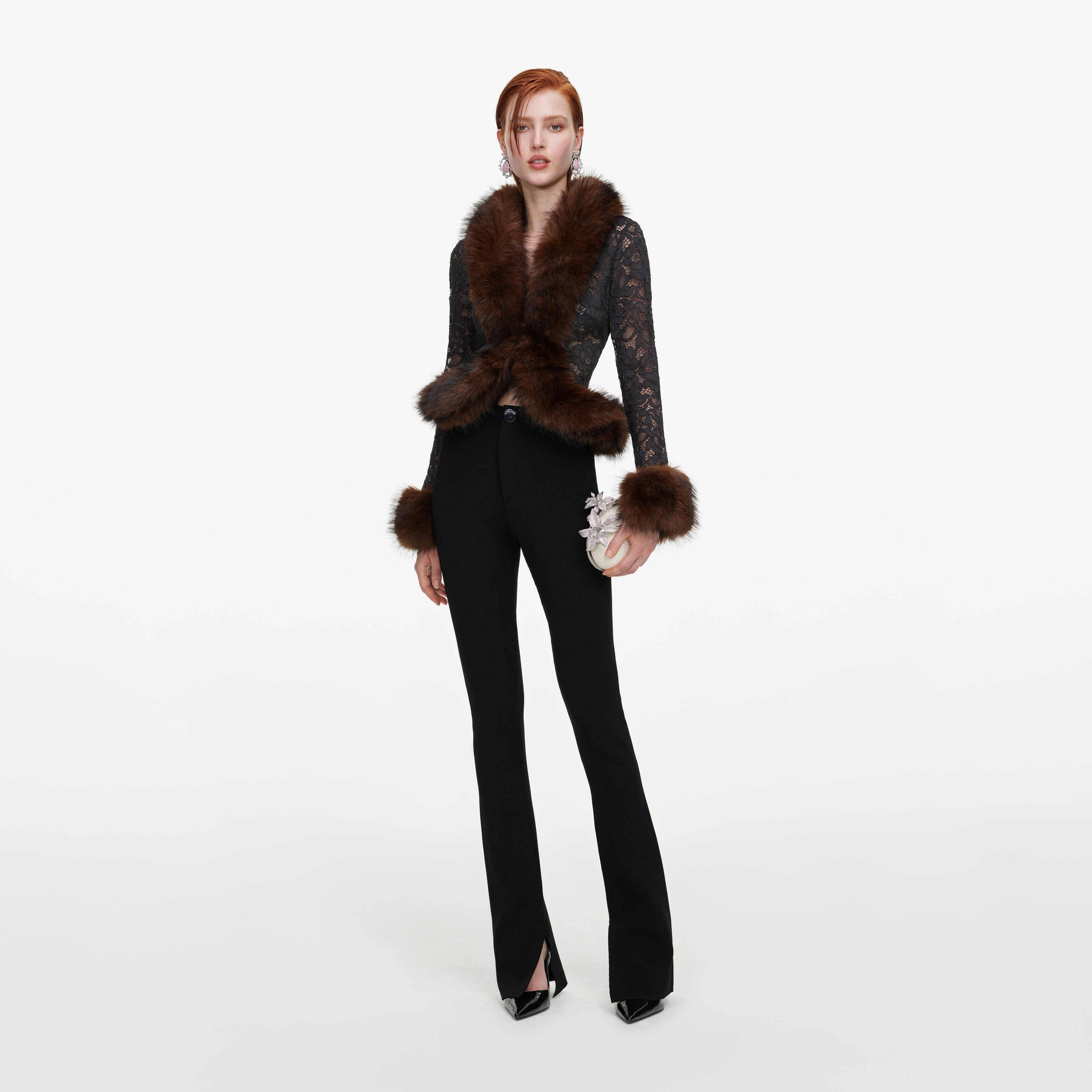 Self Portrait Bottoms Flared Knit Hose Schwarz Viskose