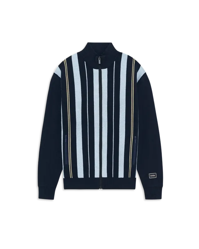 Drôle De Monsieur Striped Zipped Knit Jacket Strickjacke Navy Wolle
