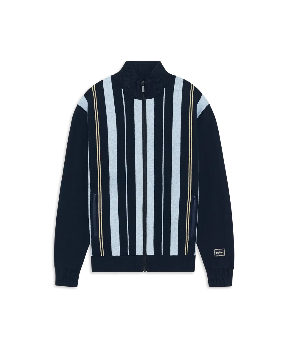 Drôle De Monsieur Striped Zipped Knit Jacket Strickjacke Navy Wolle