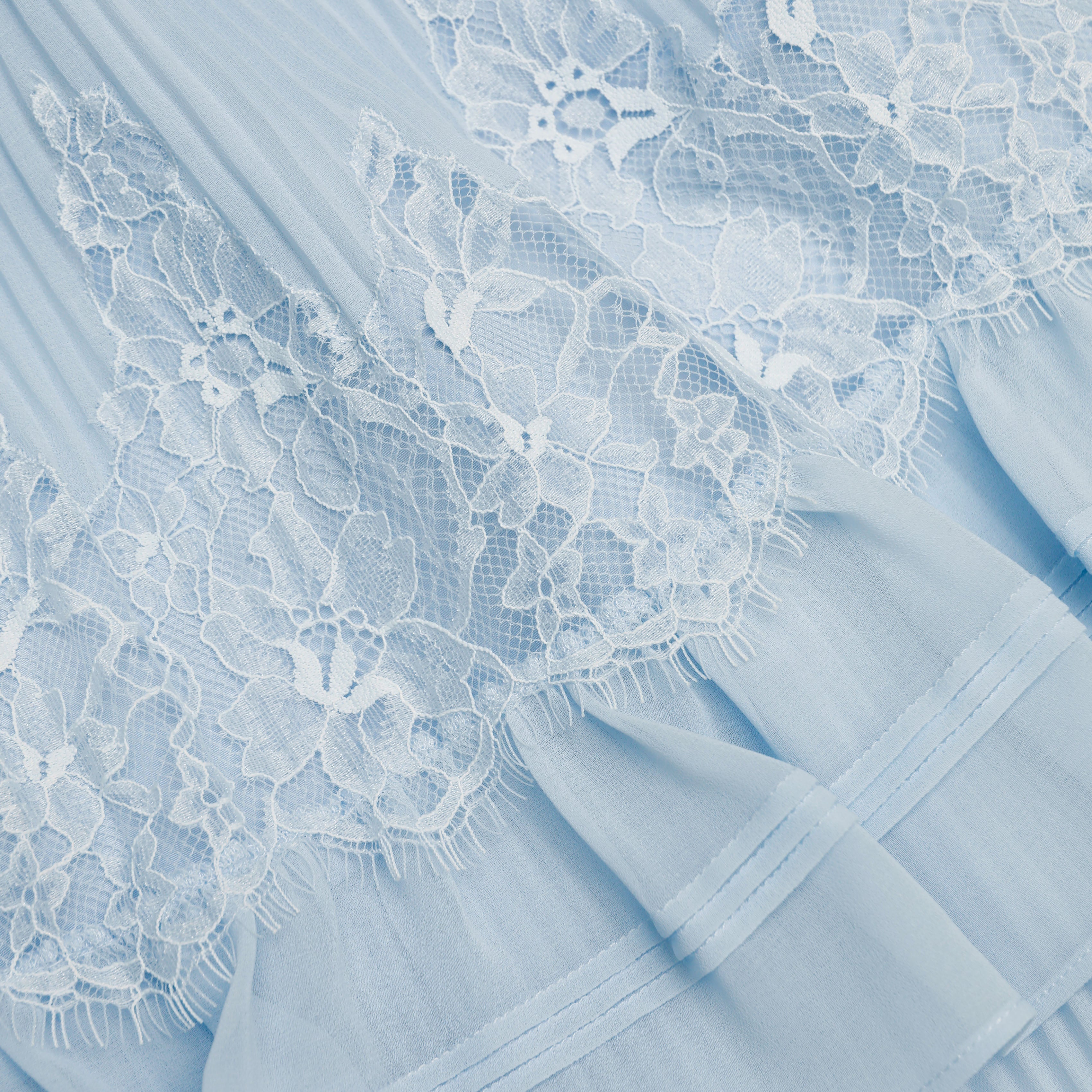 Self Portrait Chiffon Spitze Stufenkleid Midi blau UK 8