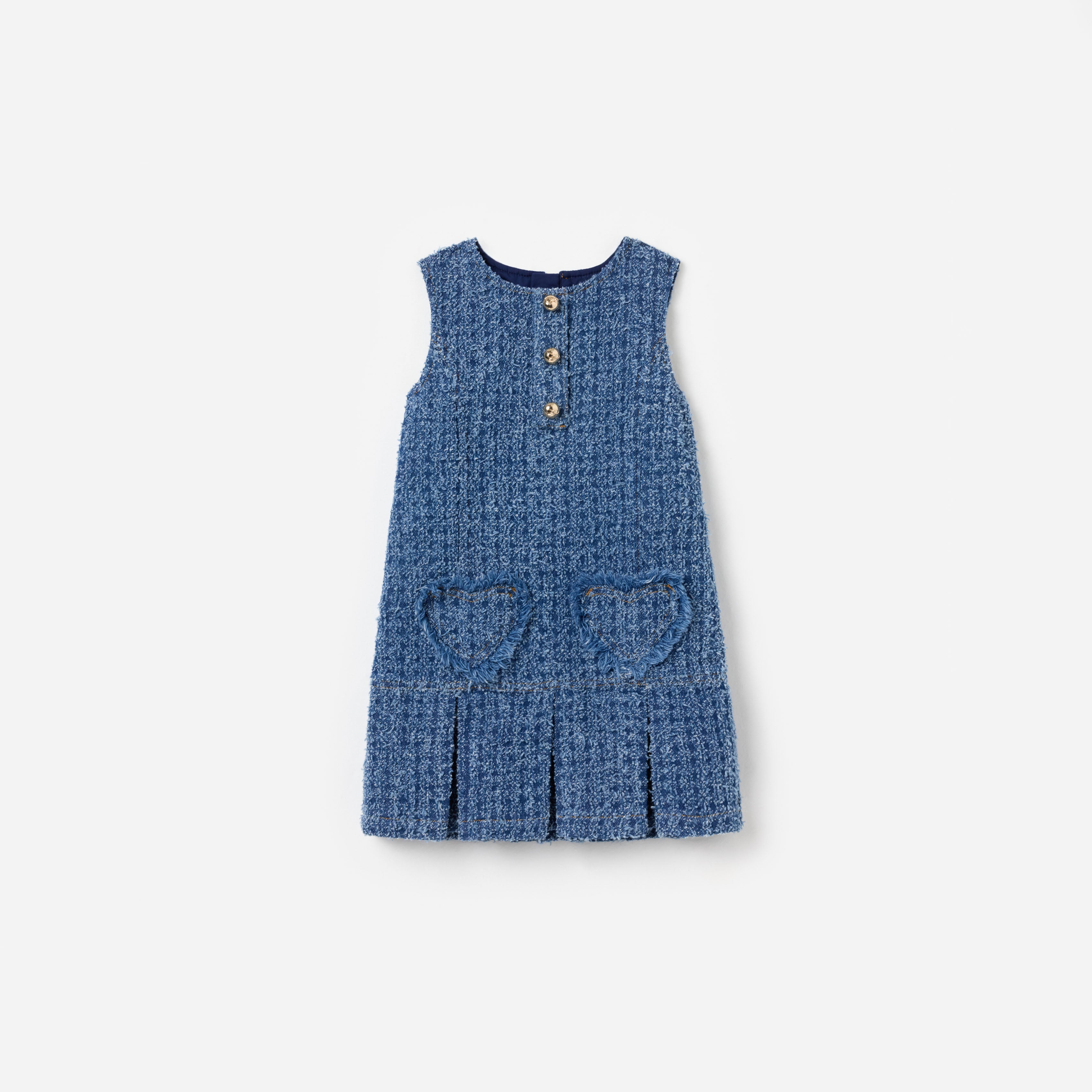 Self Portrait Denim Textured Heart Trim Kinderkleid Denim
