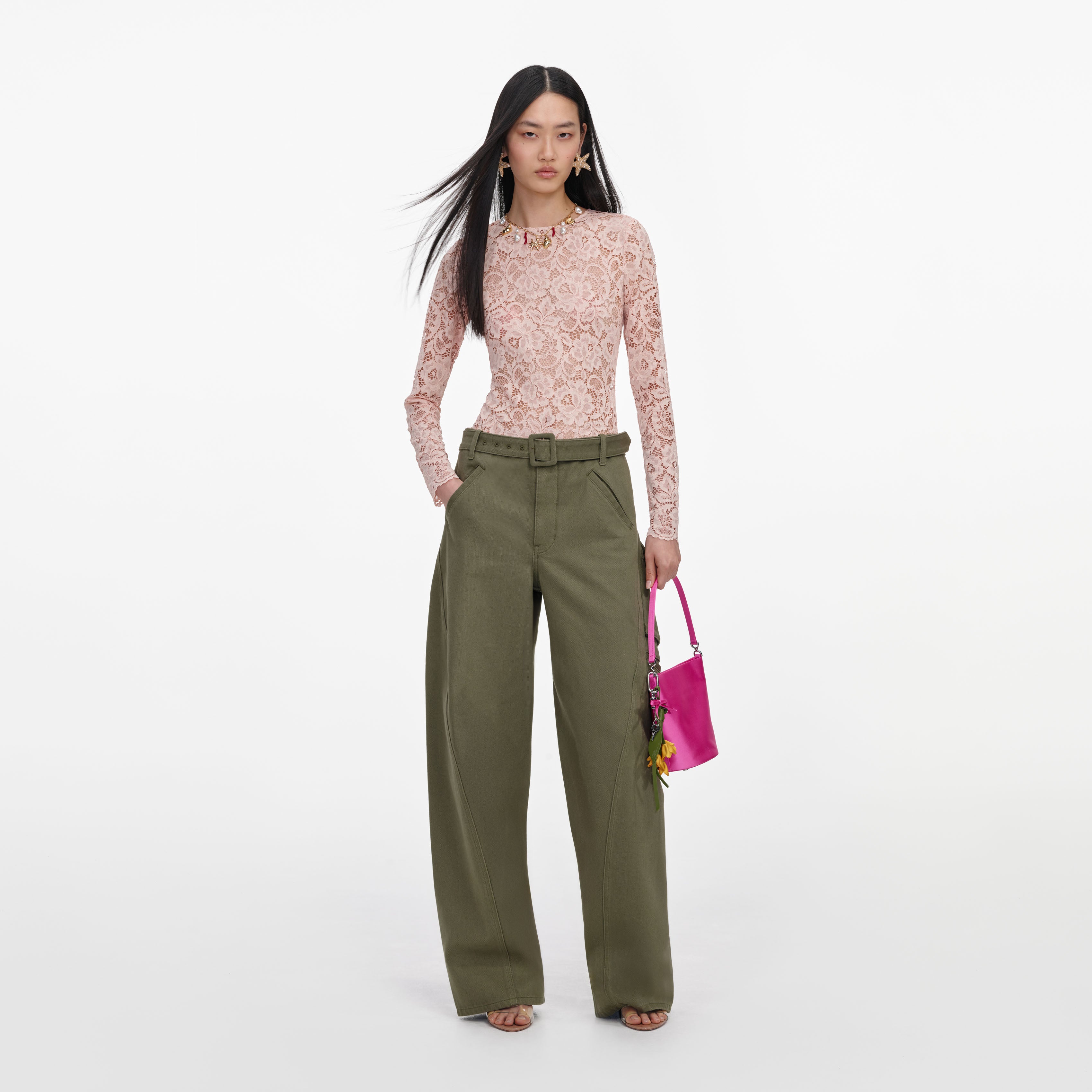 Self Portrait Khaki Cargo Jeans Barrel Damen Khaki