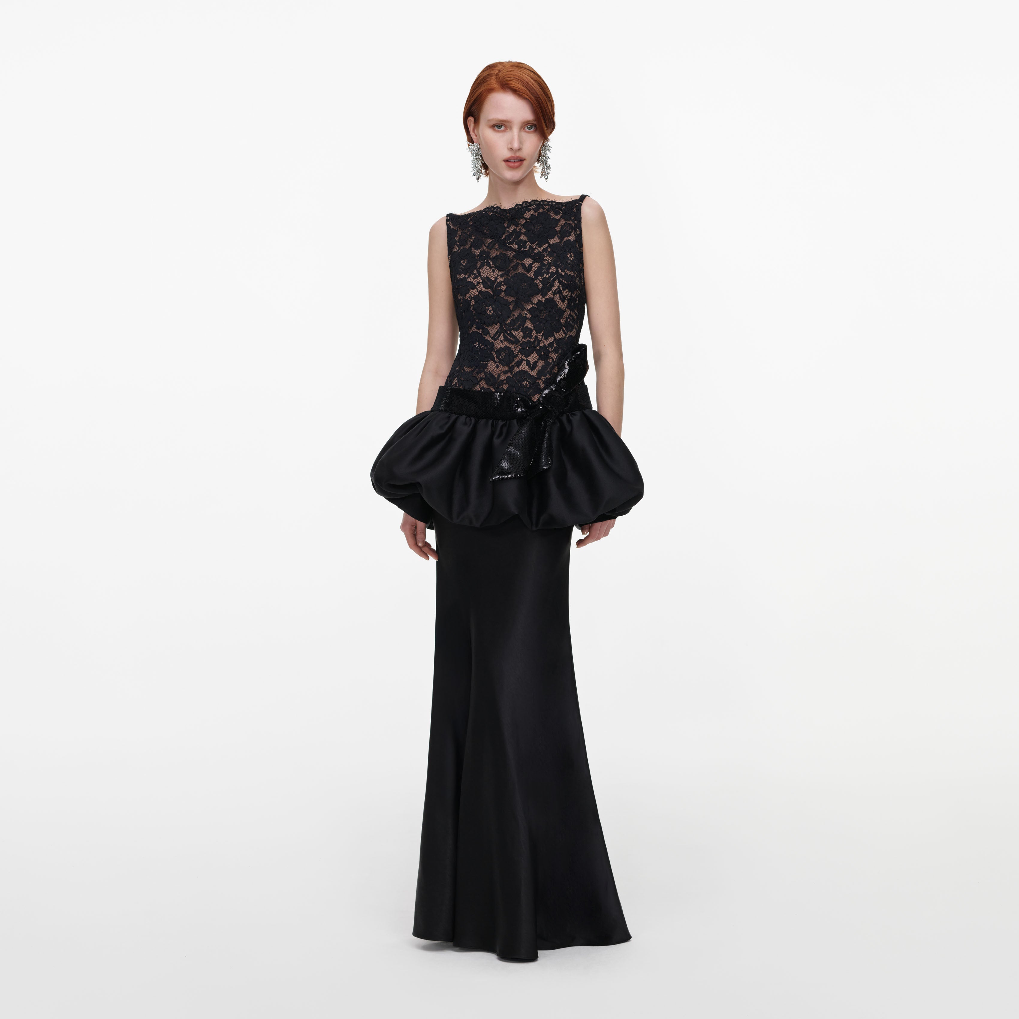 Self Portrait Black Lace Bubble Peplum Maxi Kleid UK 6 Schwarz