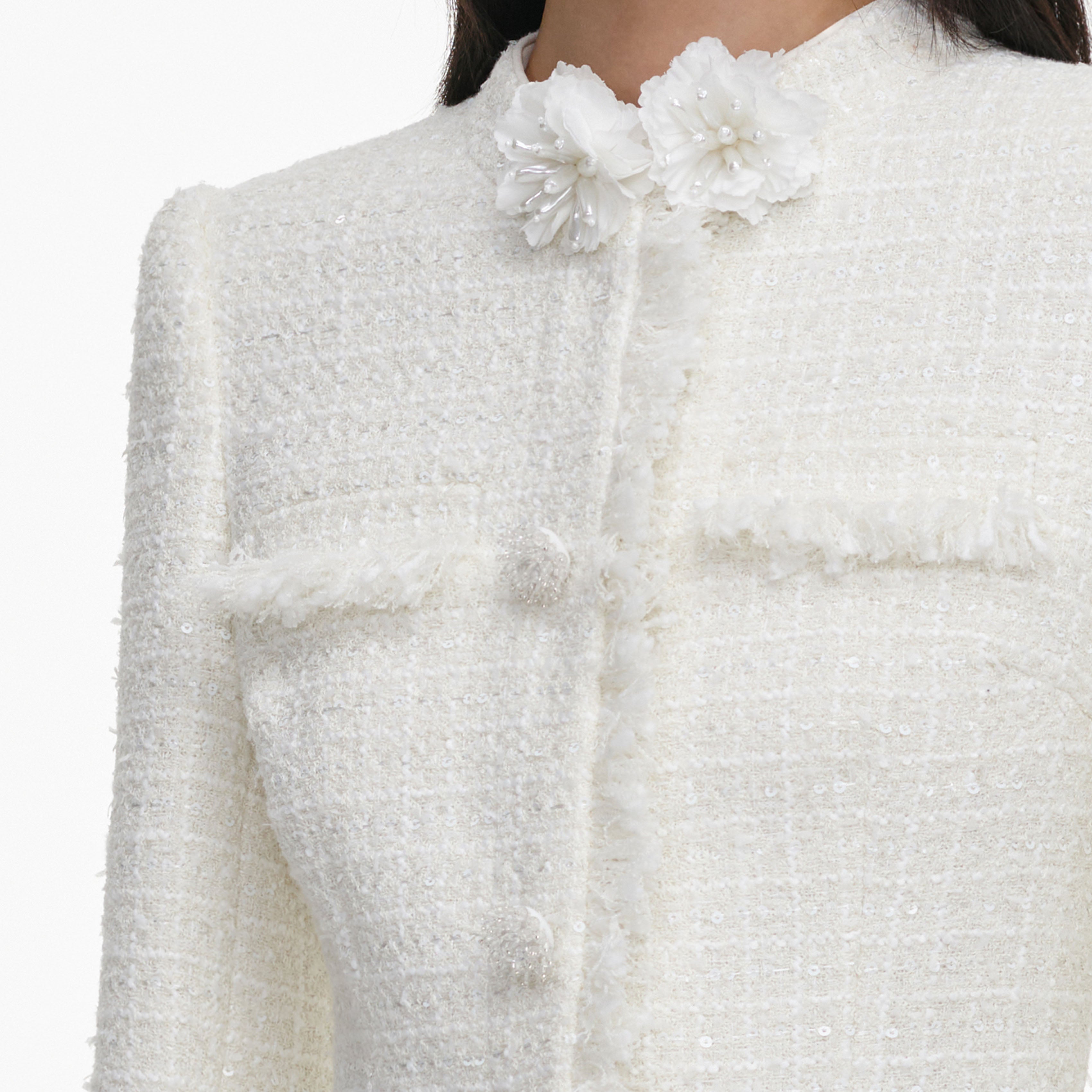 Self Portrait Cream Boucle Flower Midi Kleid Creme