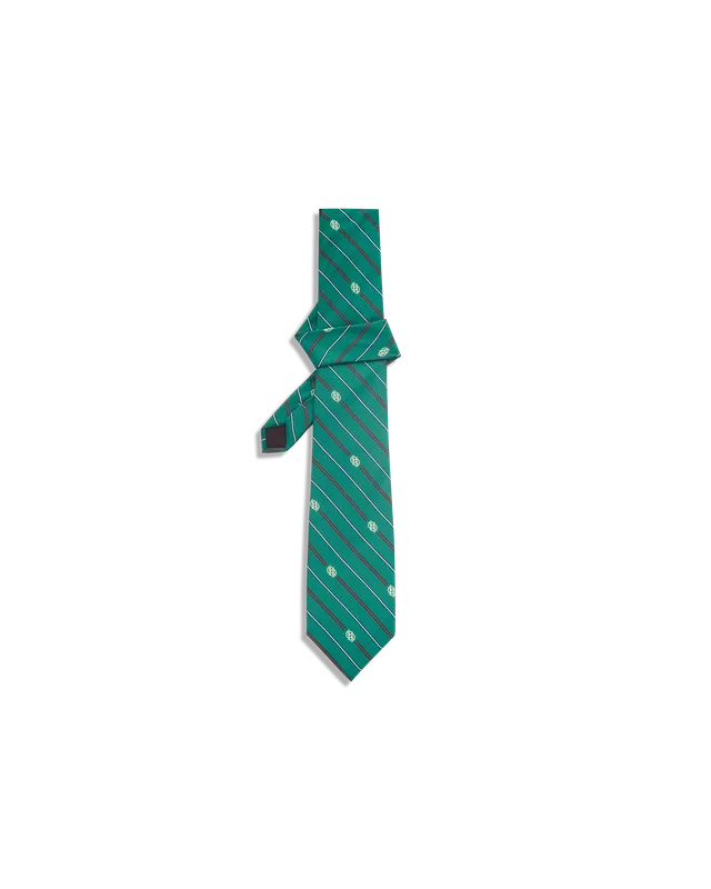 Drôle De Monsieur La Cravate Soie Rayée Monogramme Seidenkrawatte Emeraude