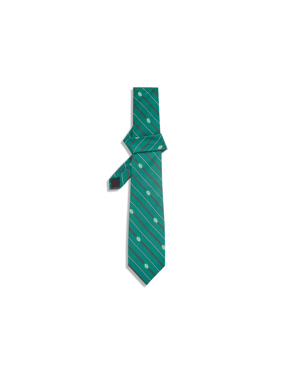 Drôle De Monsieur La Cravate Soie Rayée Monogramme Seidenkrawatte Emeraude