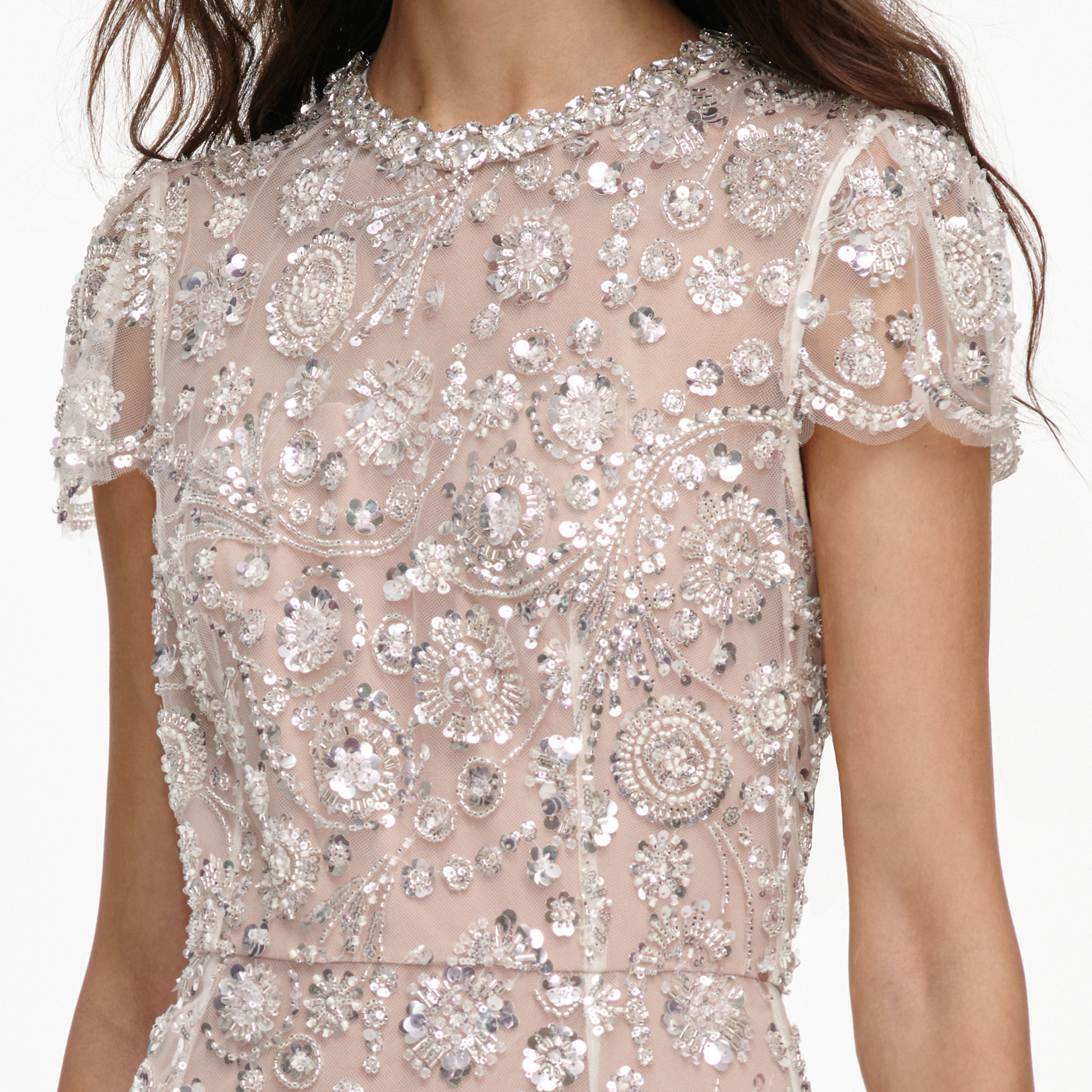 Self Portrait Cream Sequin Midi Kleid Creme Pailletten