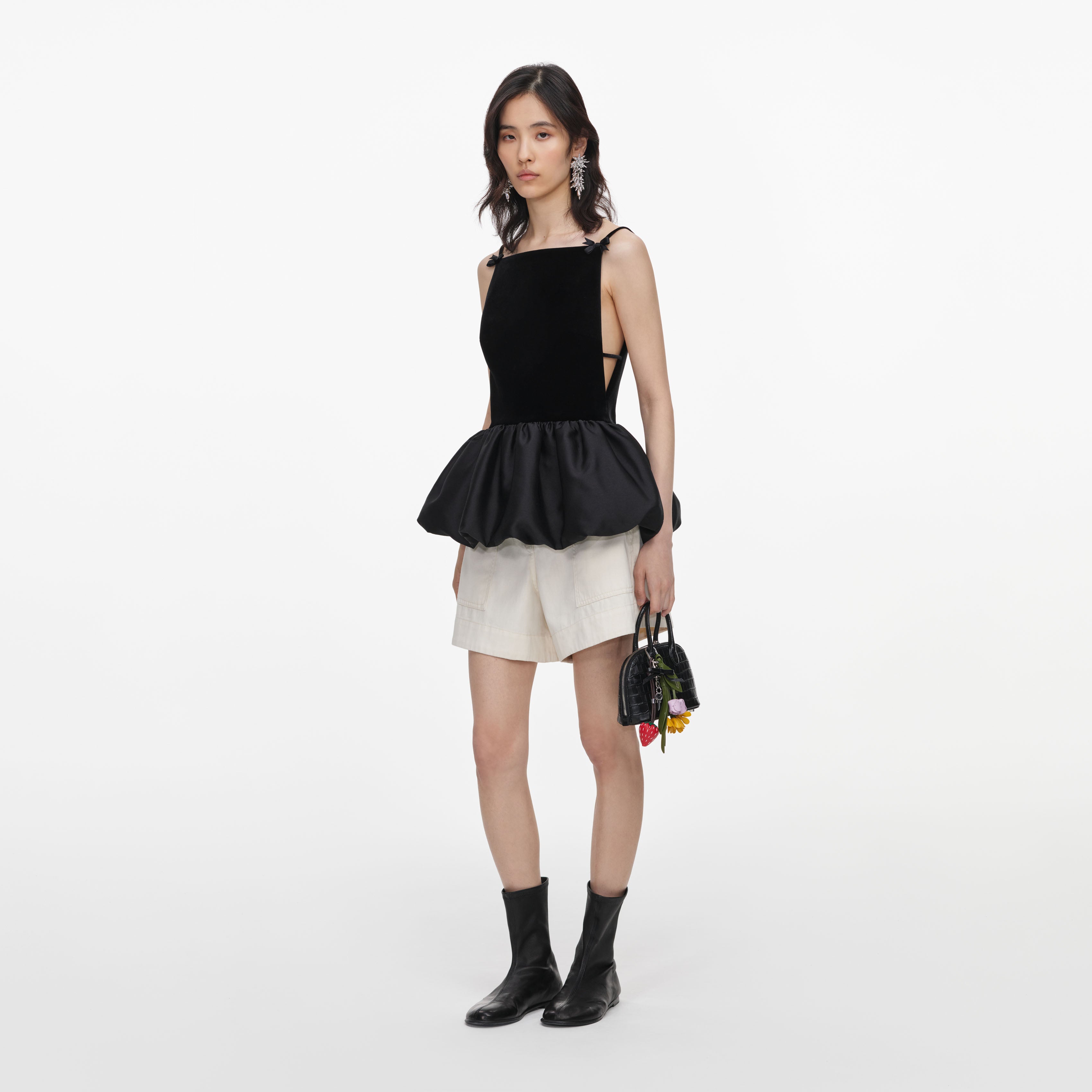 Self Portrait Black Velvet Bubble Hem Top Oberteil Schwarz