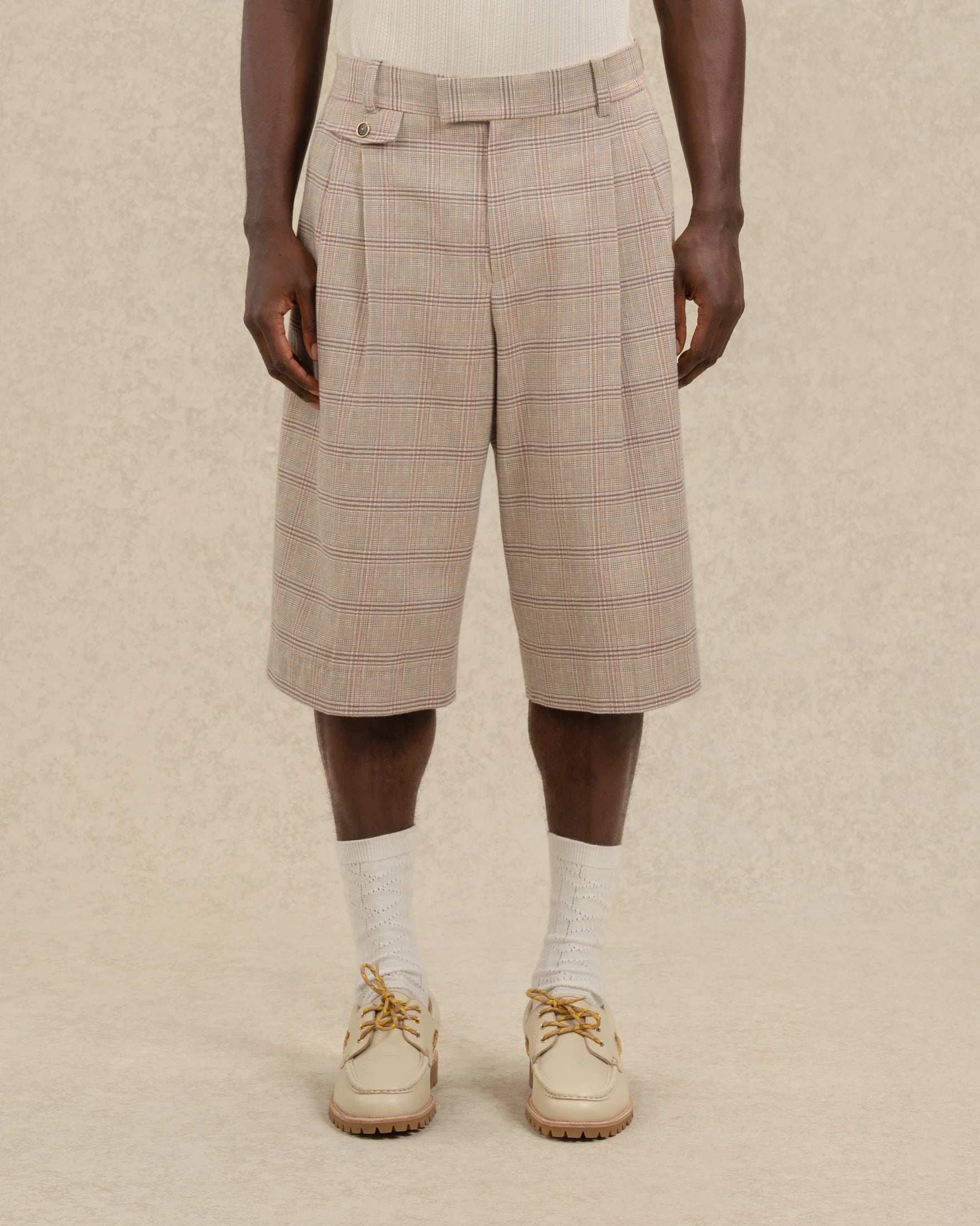 Drôle De Monsieur Short Long à Carreaux Shorts Karo beige
