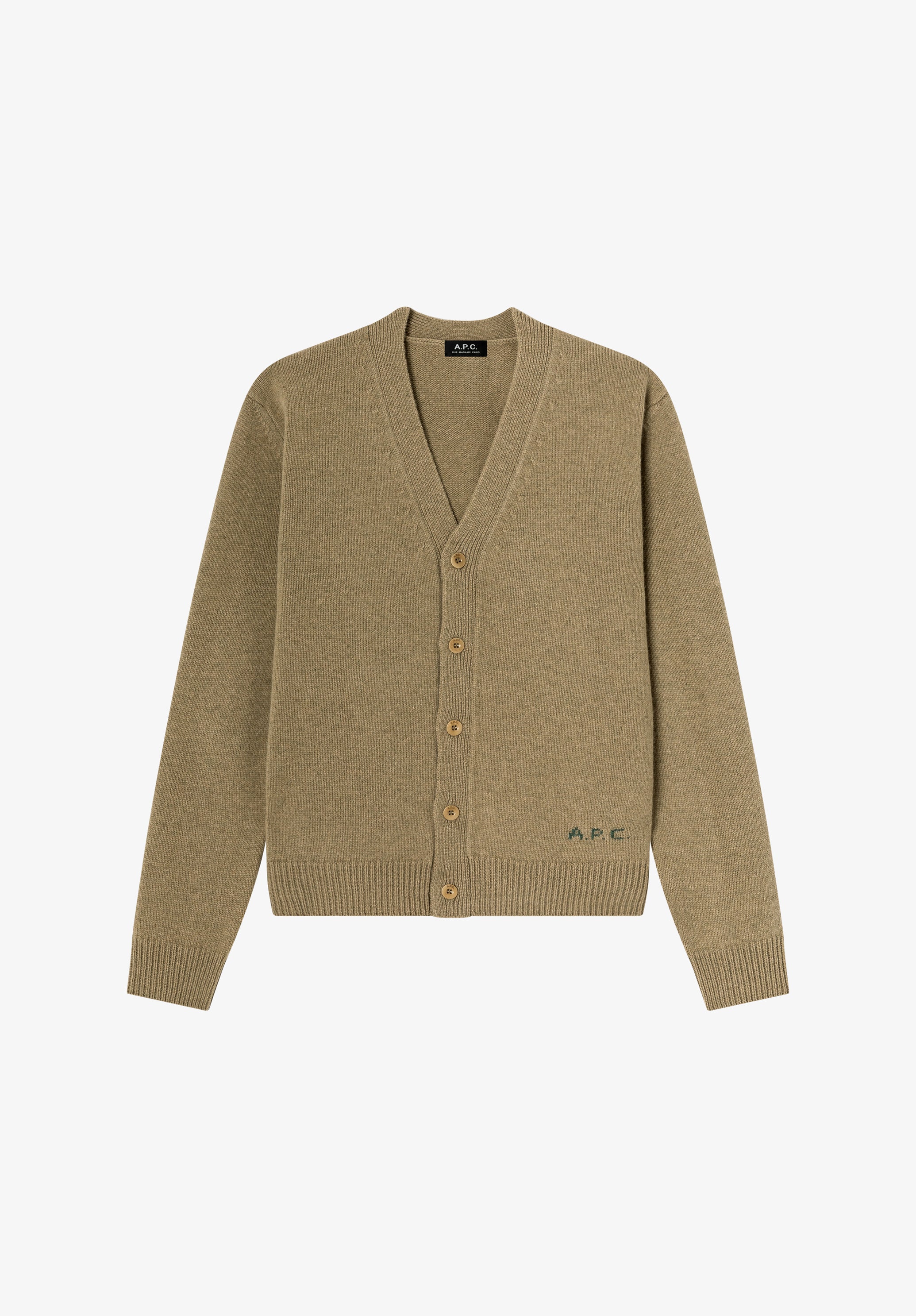 A.P.C. KNITWEAR Beiger Cardigan Wollcardigan V-Ausschnitt Wolle