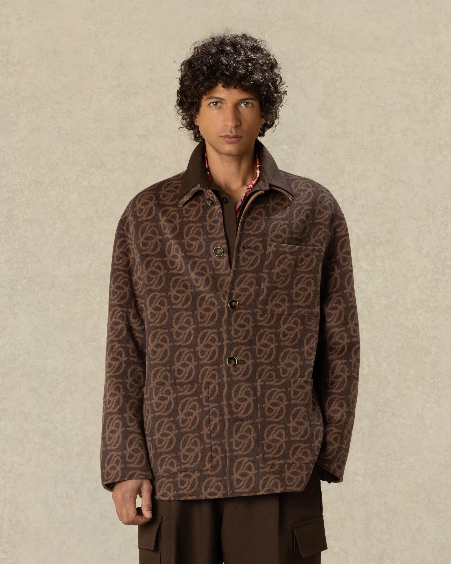 Drôle De Monsieur Monogram Button Wolljacke Brown Wolle