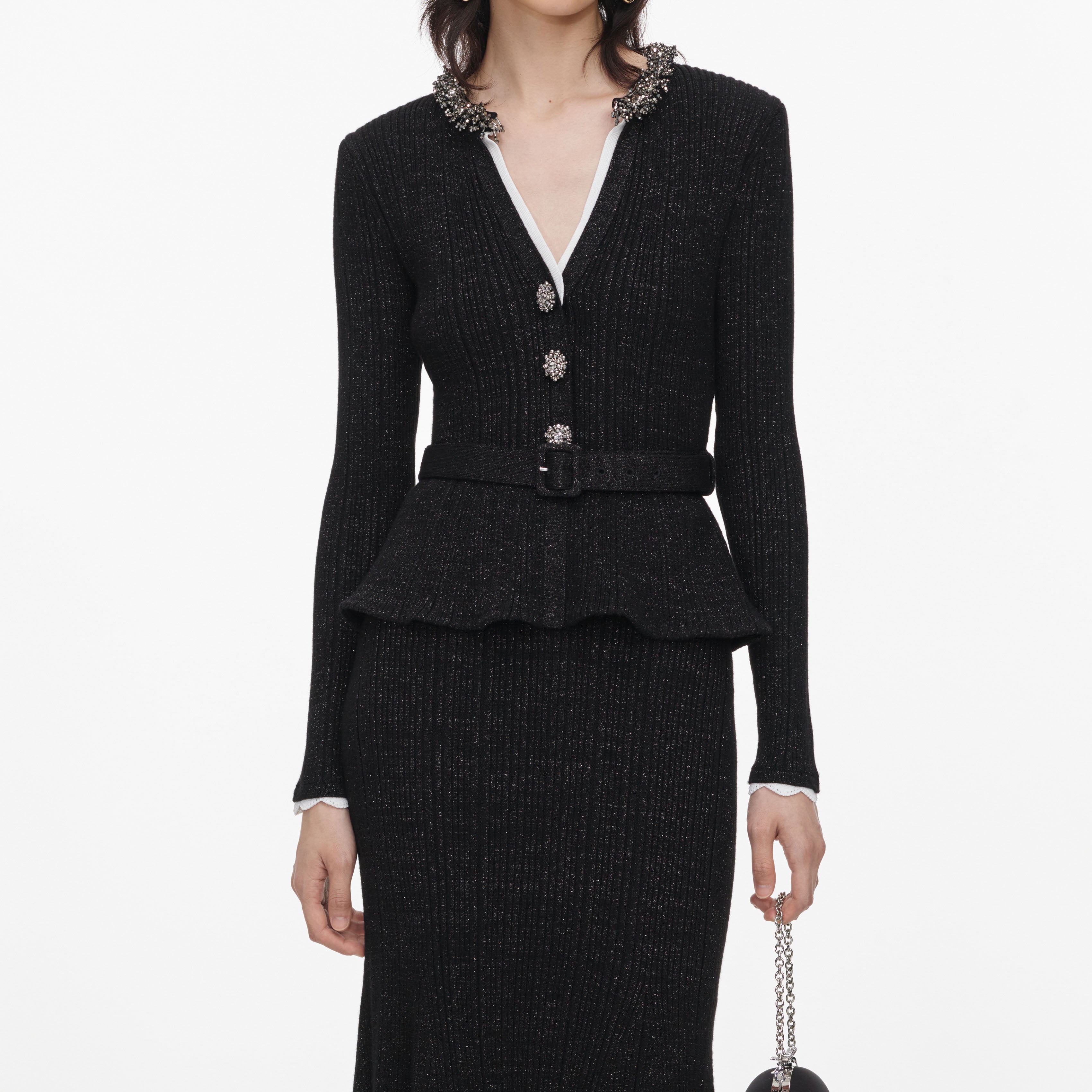 Self Portrait Dresses Black Lurex Rib Midikleid Schwarz Strick