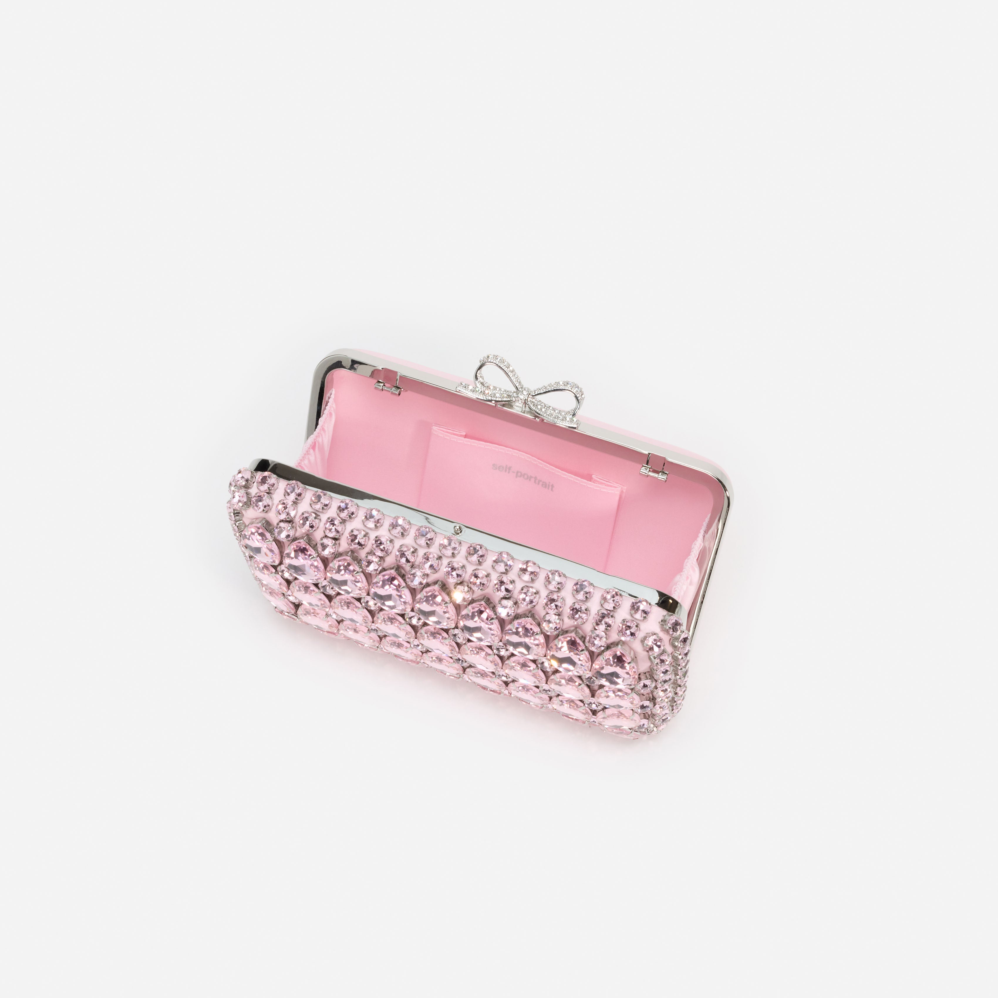 Self Portrait Pink Satin Crystal Clutch Abendtasche rosa Mini