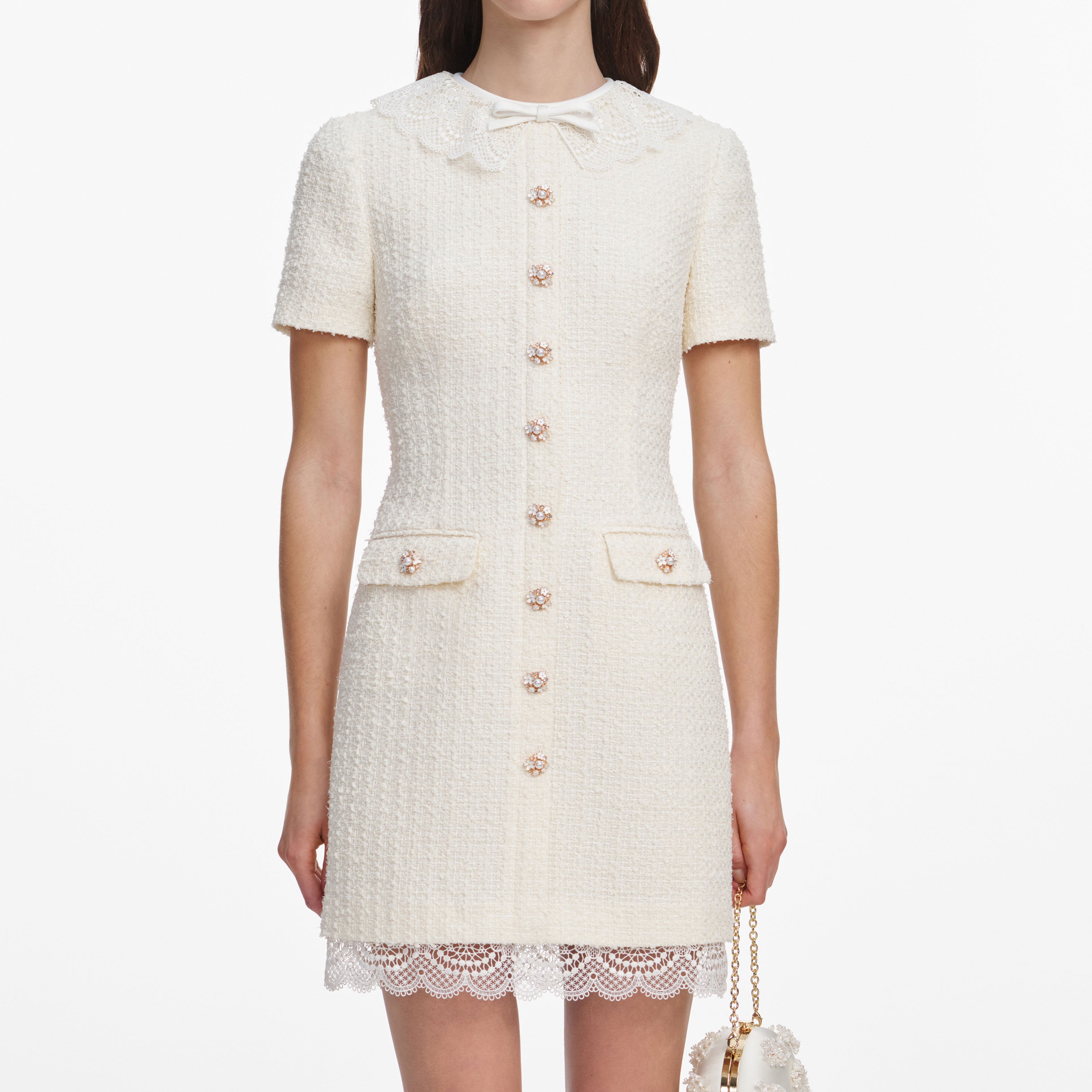 Self Portrait Boucle Minikleid creme Spitze