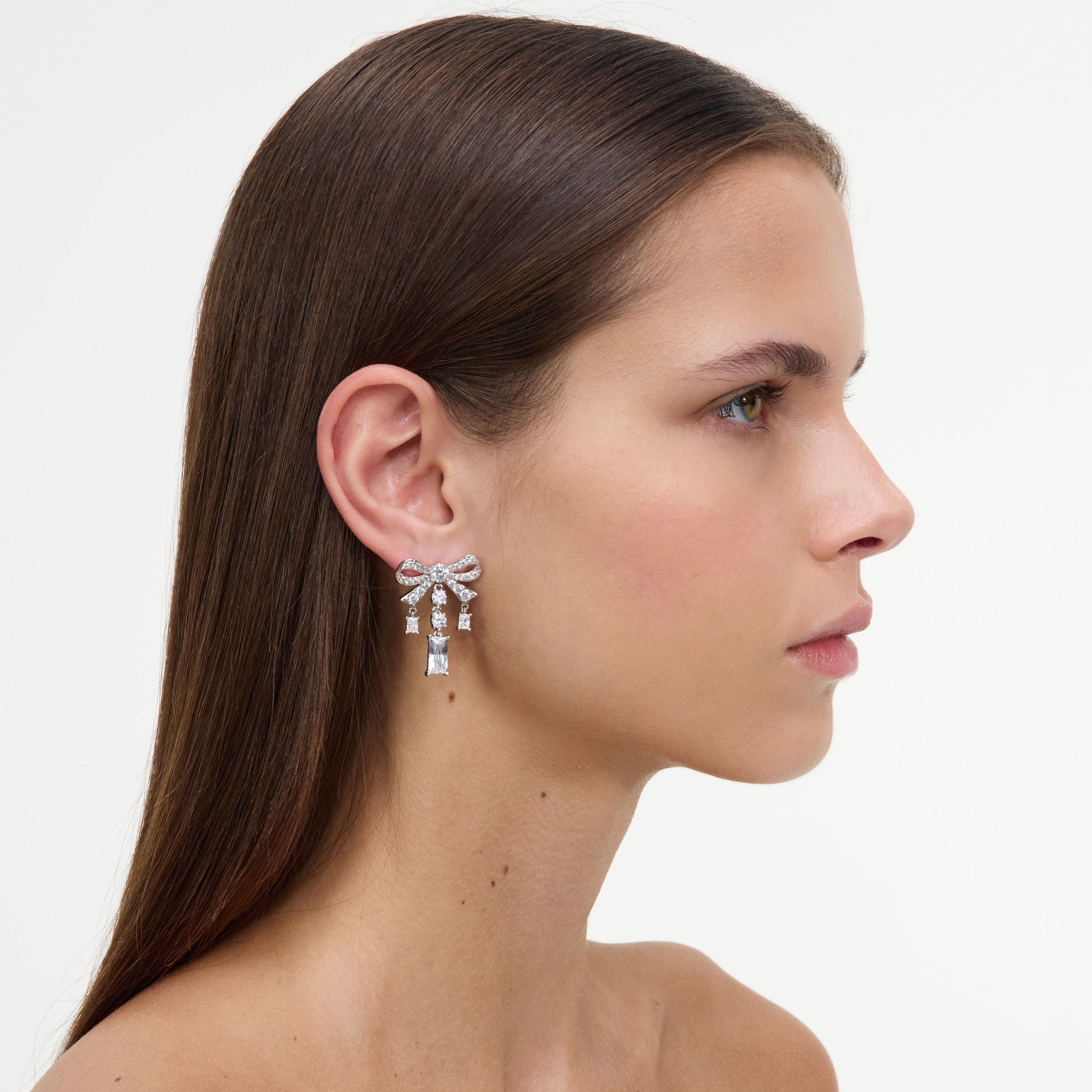Self Portrait Silver Crystal Bow Droplet Ohrringe Silber