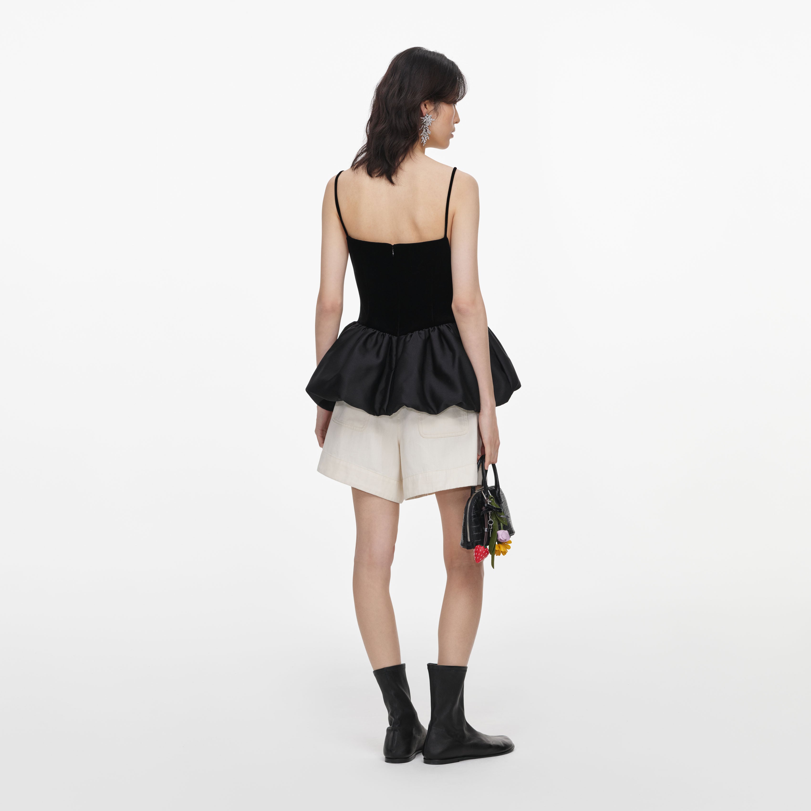 Self Portrait Black Velvet Bubble Hem Top Oberteil Schwarz