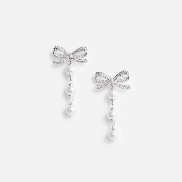 Self Portrait Bow Tiered Pearl Ohrringe Silber