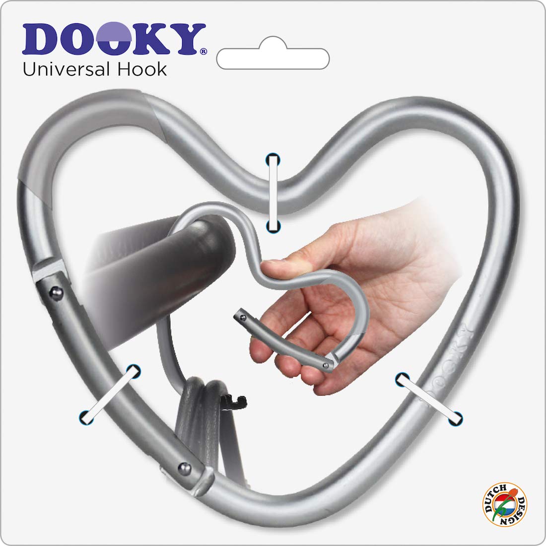 Dooky Universal Hook Herz Kinderwagenhaken Silber Alu
