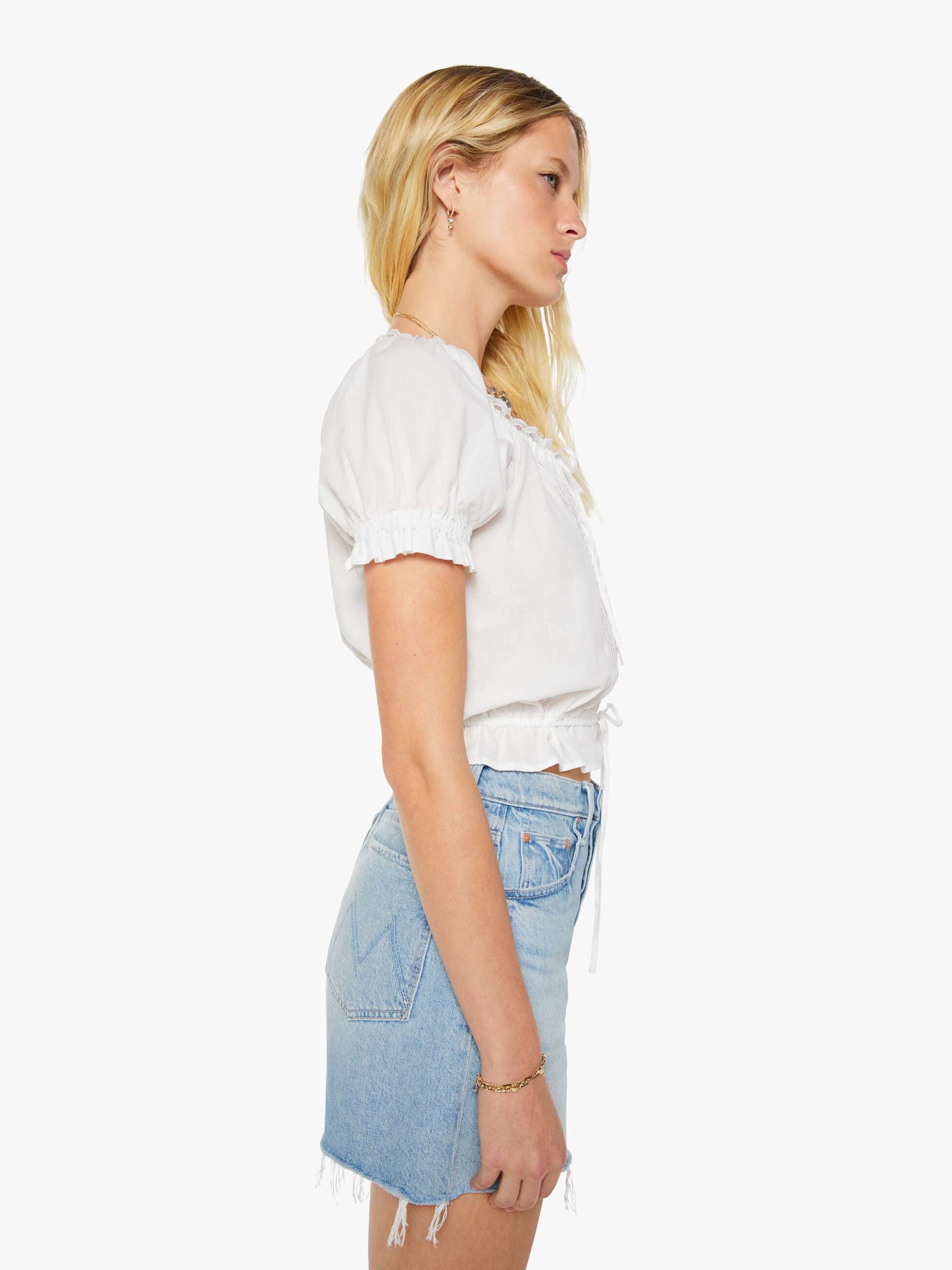 Mother The Love Letter Puff Bluse Weiß Cropped Baumwolle
